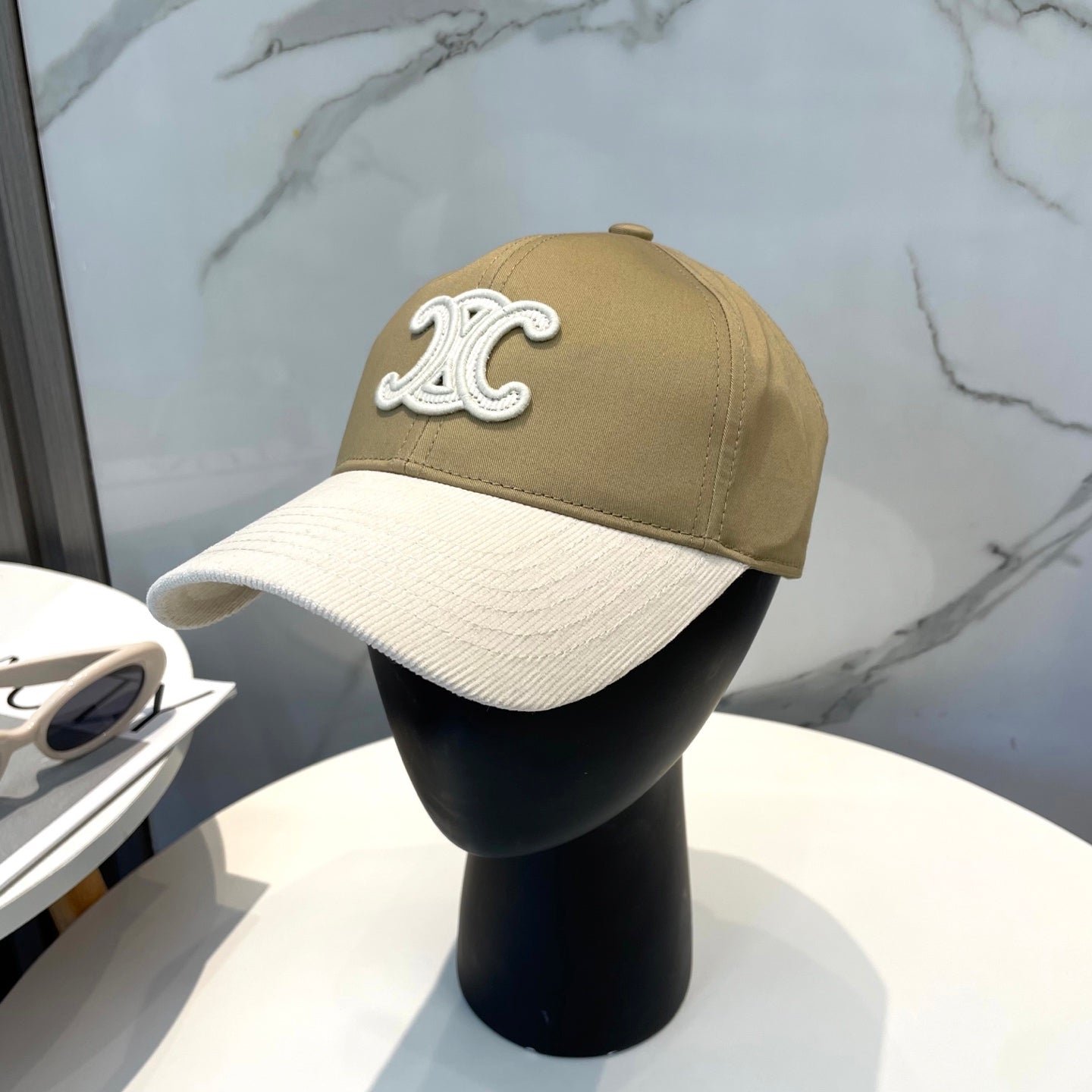 Celine Triomphe Olive White Two-Tone Cap