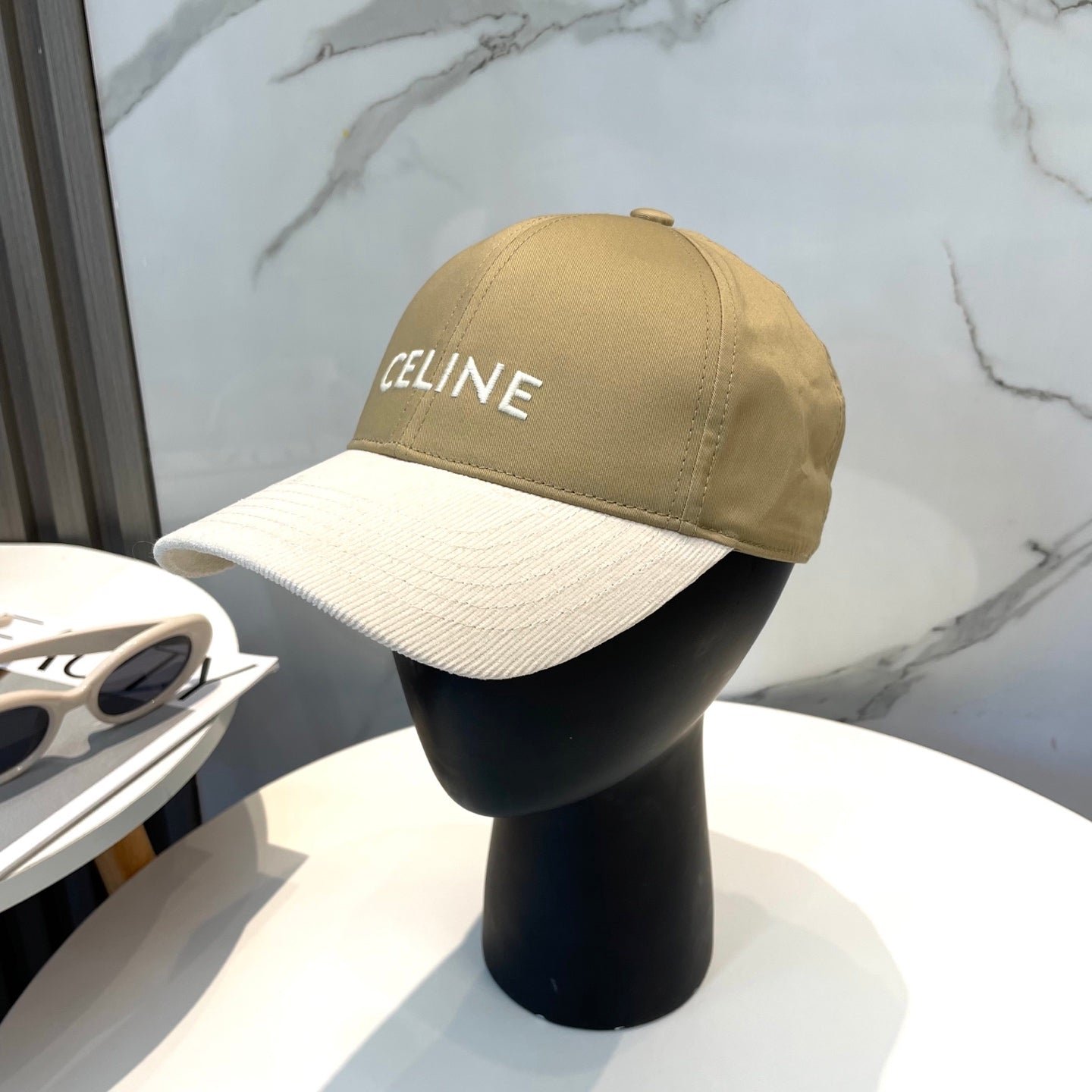 Celine Letter Olive Green White Two-Tone Cap