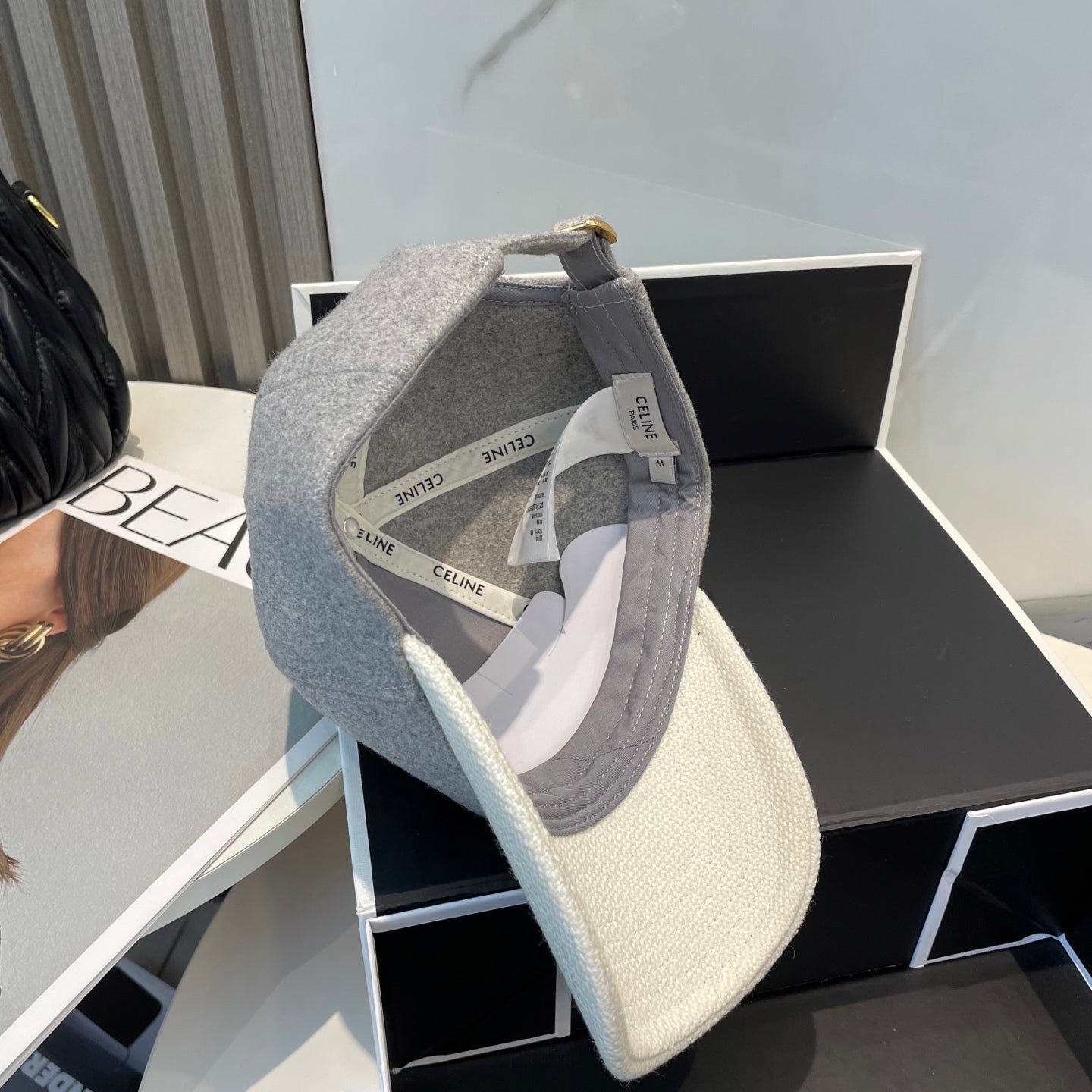 Celine C Logo Grey White Two-Tone Felt Cap - Image 6