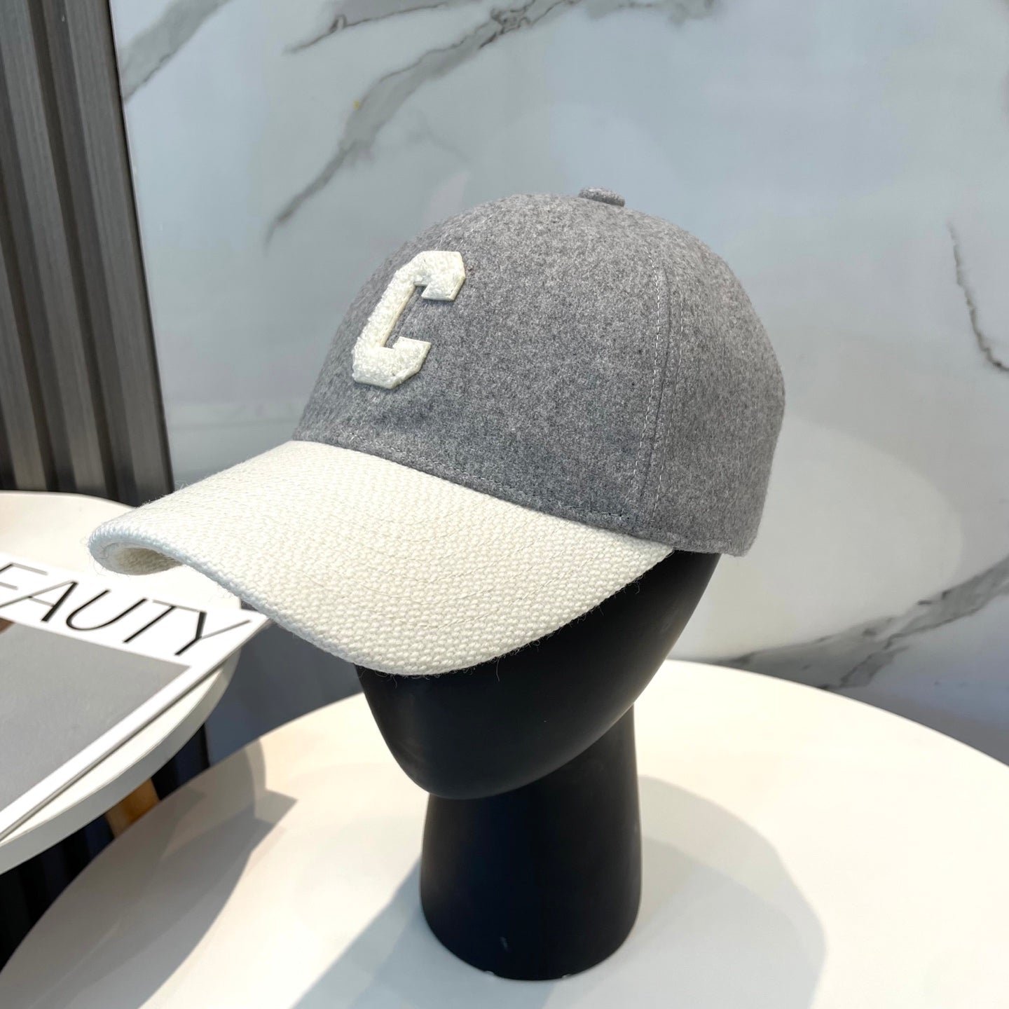 Celine C Logo Grey White Two-Tone Felt Cap