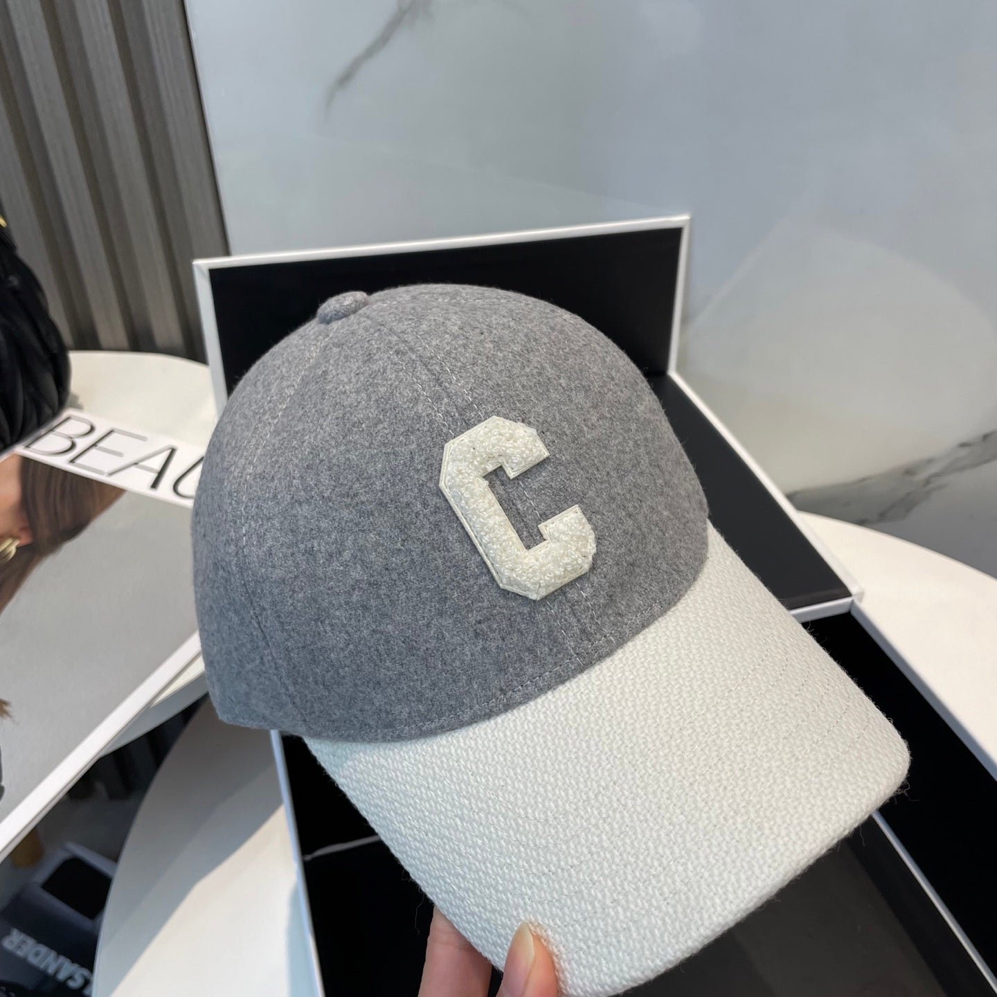 Celine C Logo Grey White Two-Tone Felt Cap - Image 3