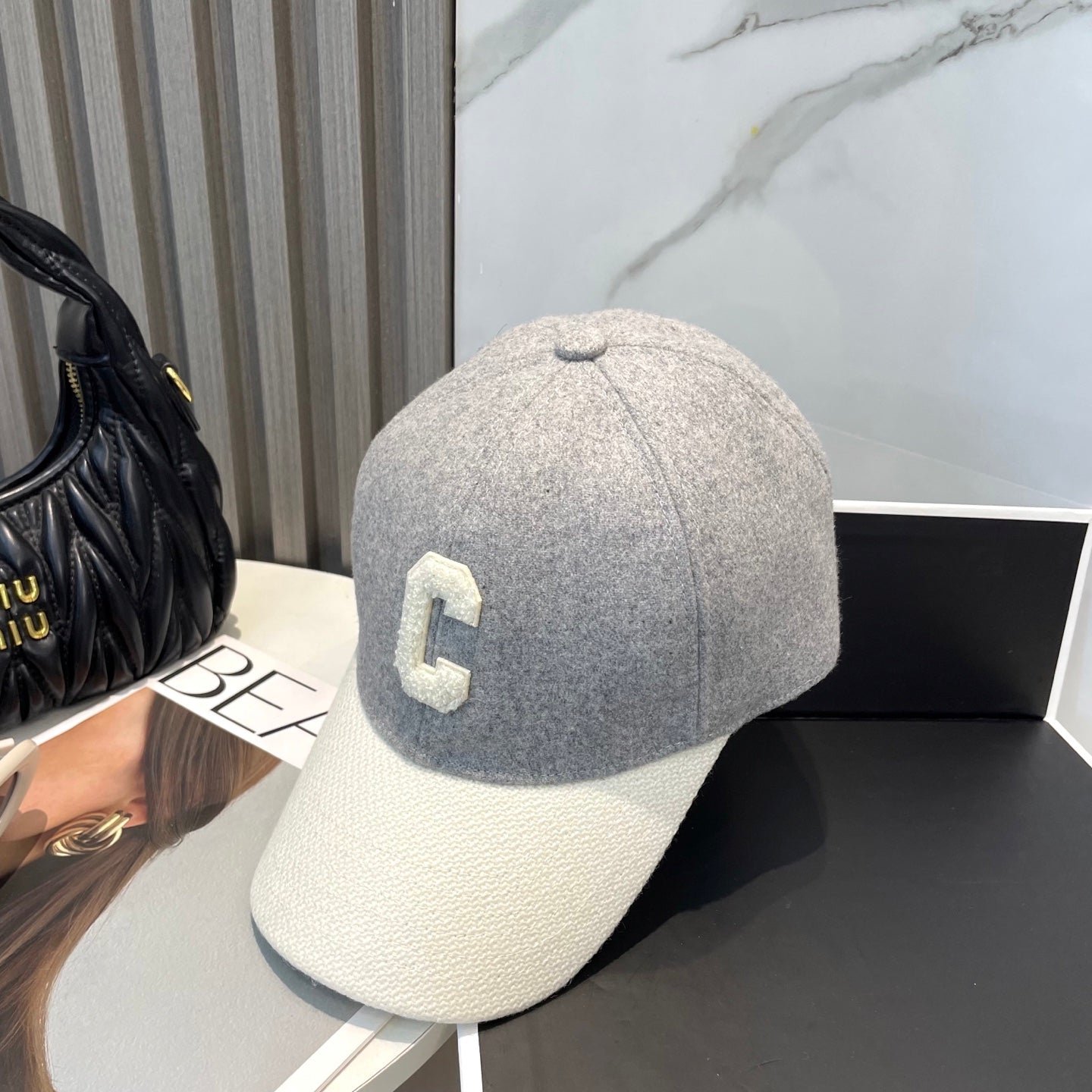 Celine C Logo Grey White Two-Tone Felt Cap - Image 4