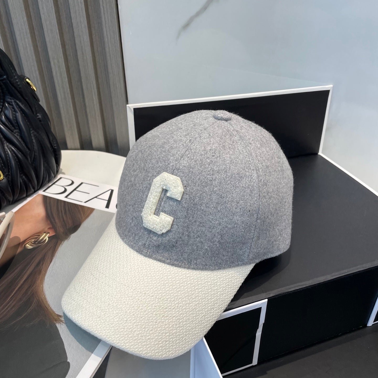 Alternative view of Celine C Logo Grey White Two-Tone Felt Cap