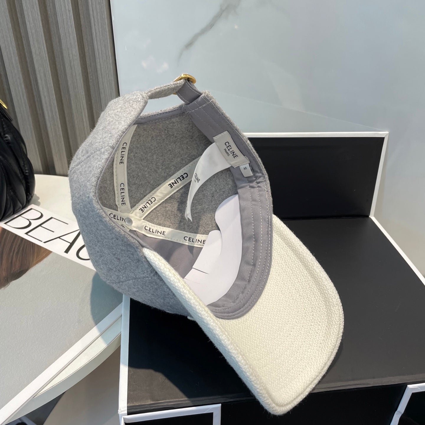 Celine Triomphe Grey White Two-Tone Felt Cap - Image 8