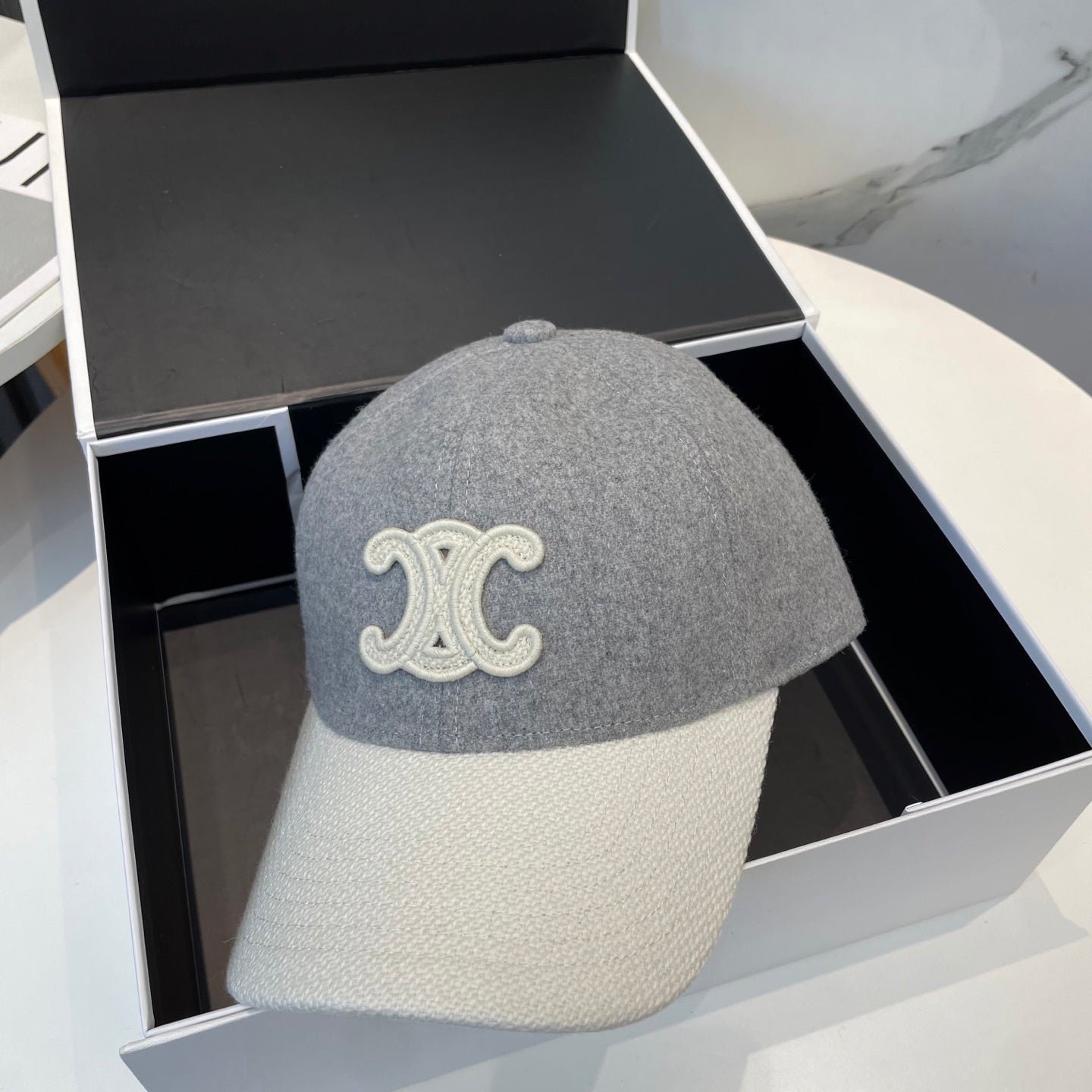 Celine Triomphe Grey White Two-Tone Felt Cap - Image 4