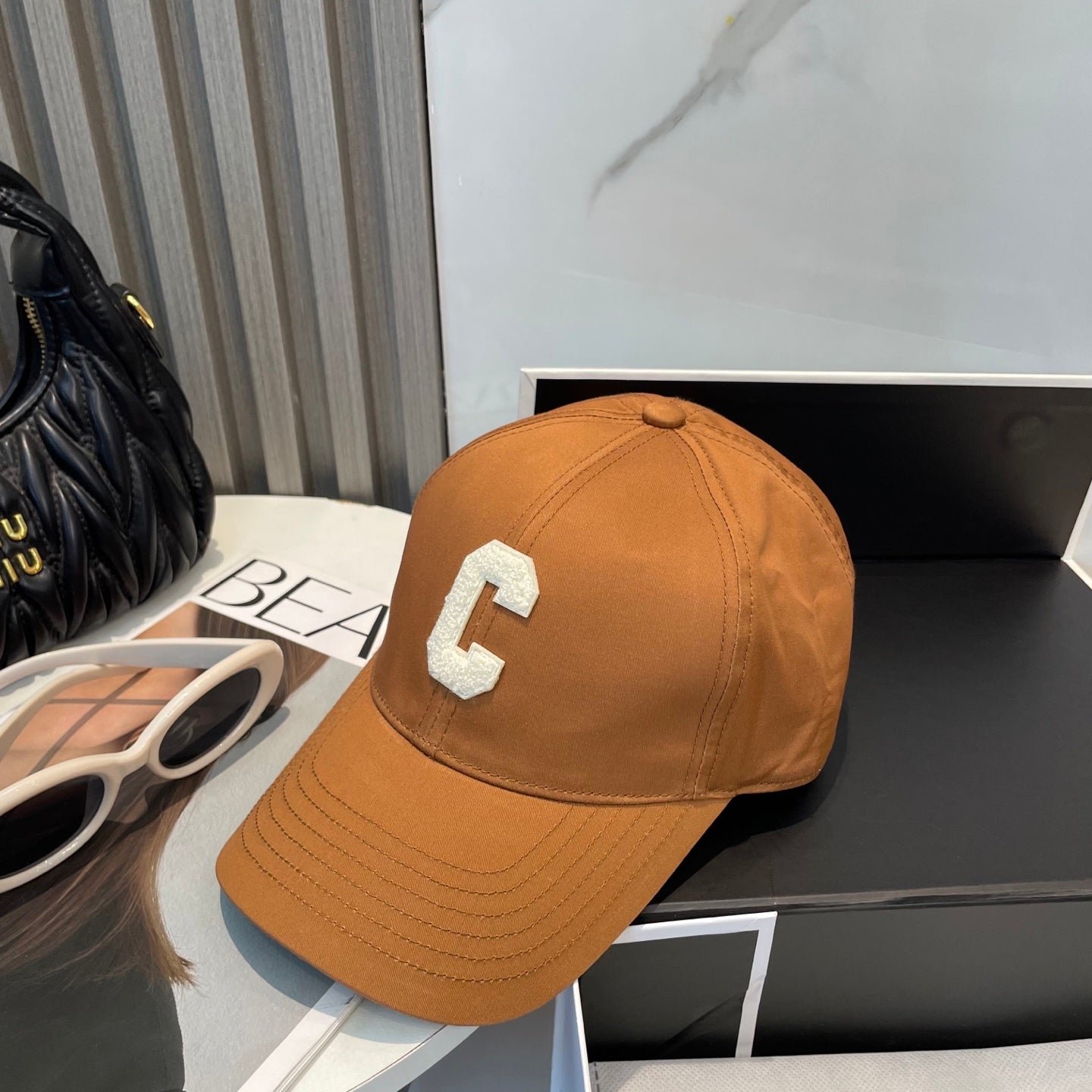 Celine C Logo Burnt Orange Cotton Cap - Image 5