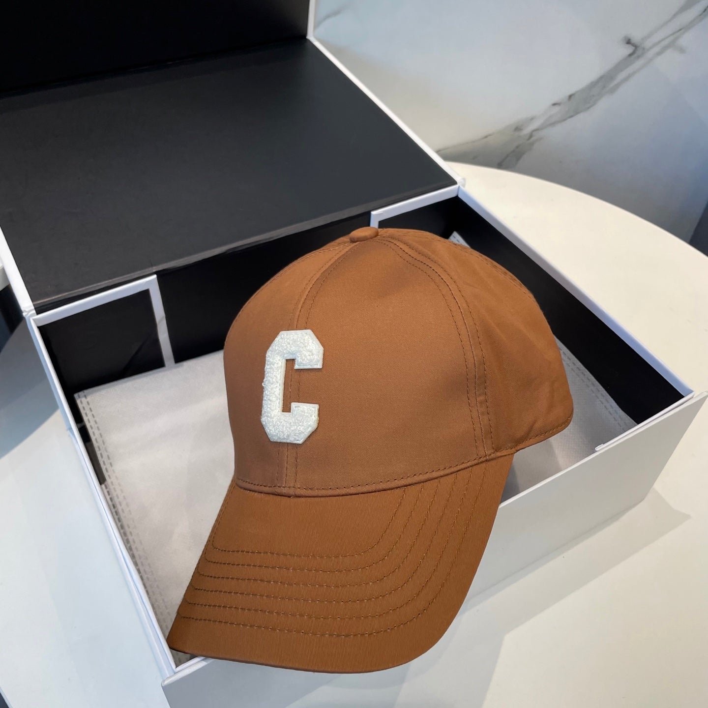 Celine C Logo Burnt Orange Cotton Cap - Image 6