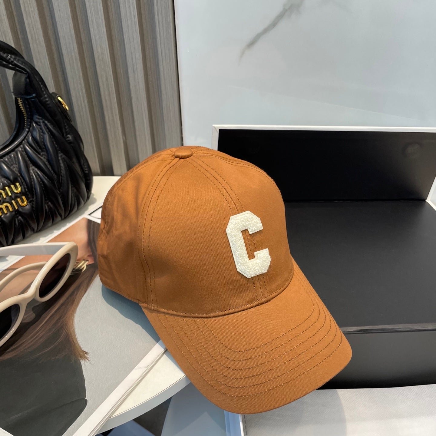Celine C Logo Burnt Orange Cotton Cap - Image 4