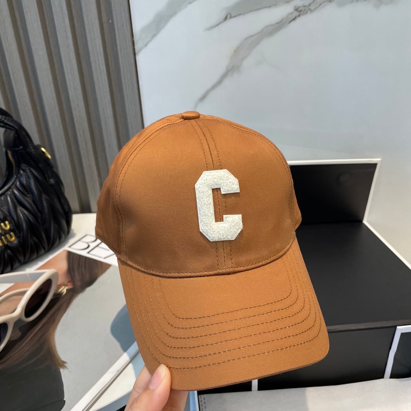 Celine C Logo Burnt Orange Cotton Cap - Image 3