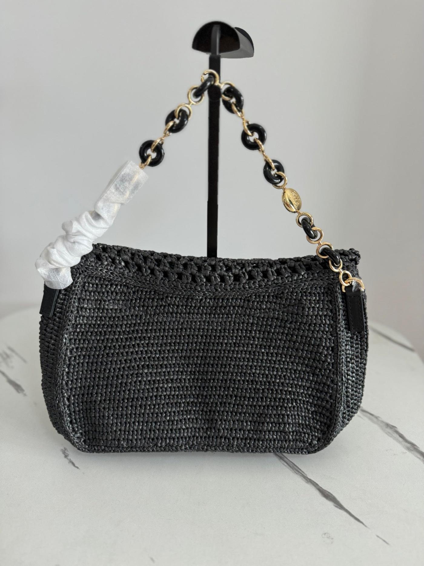 Loewe Medium Ola Bag 26 Black Raffia - Image 3