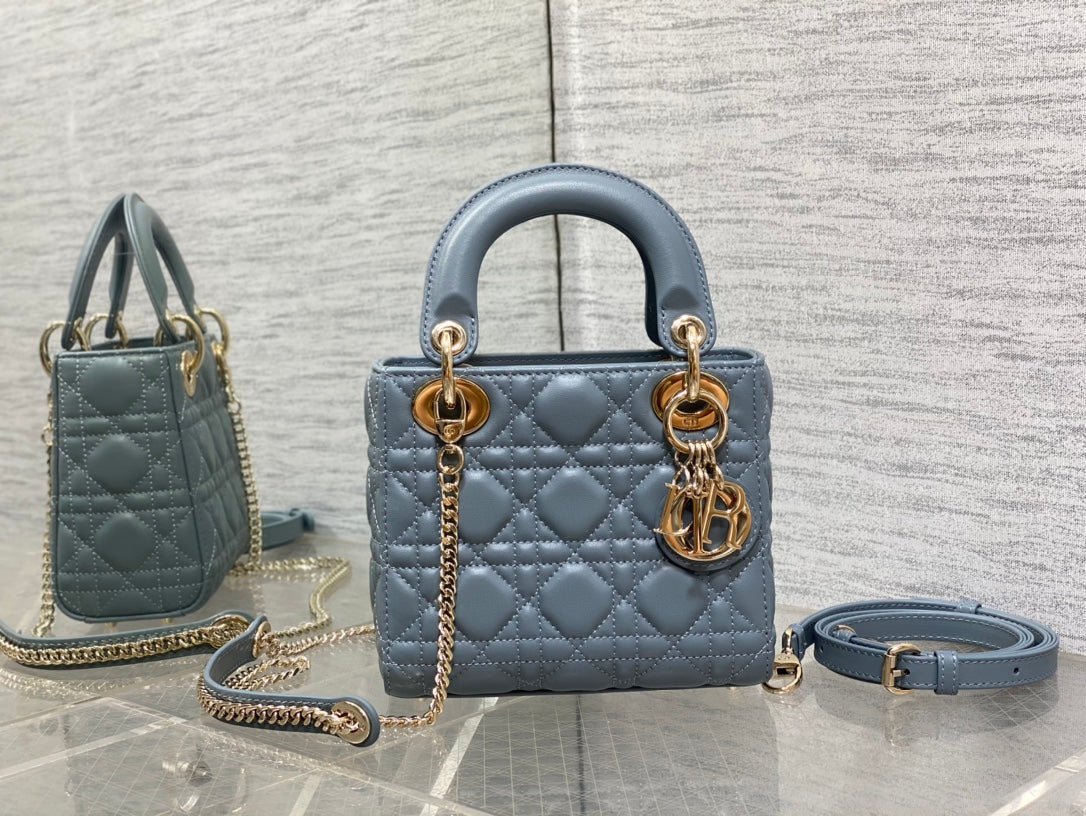 Dior Mini Lady Raf Blue Lambskin Quilted Handbag - Image 4