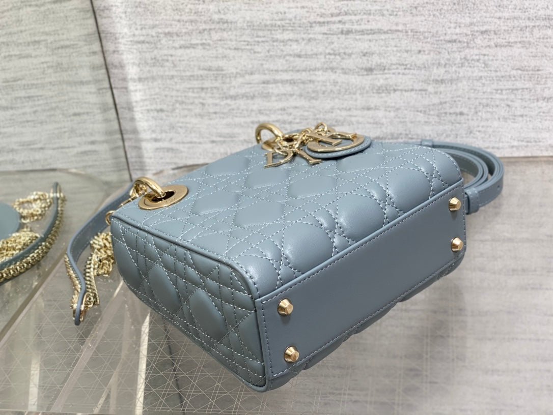 Dior Mini Lady Raf Blue Lambskin Quilted Handbag - Image 9