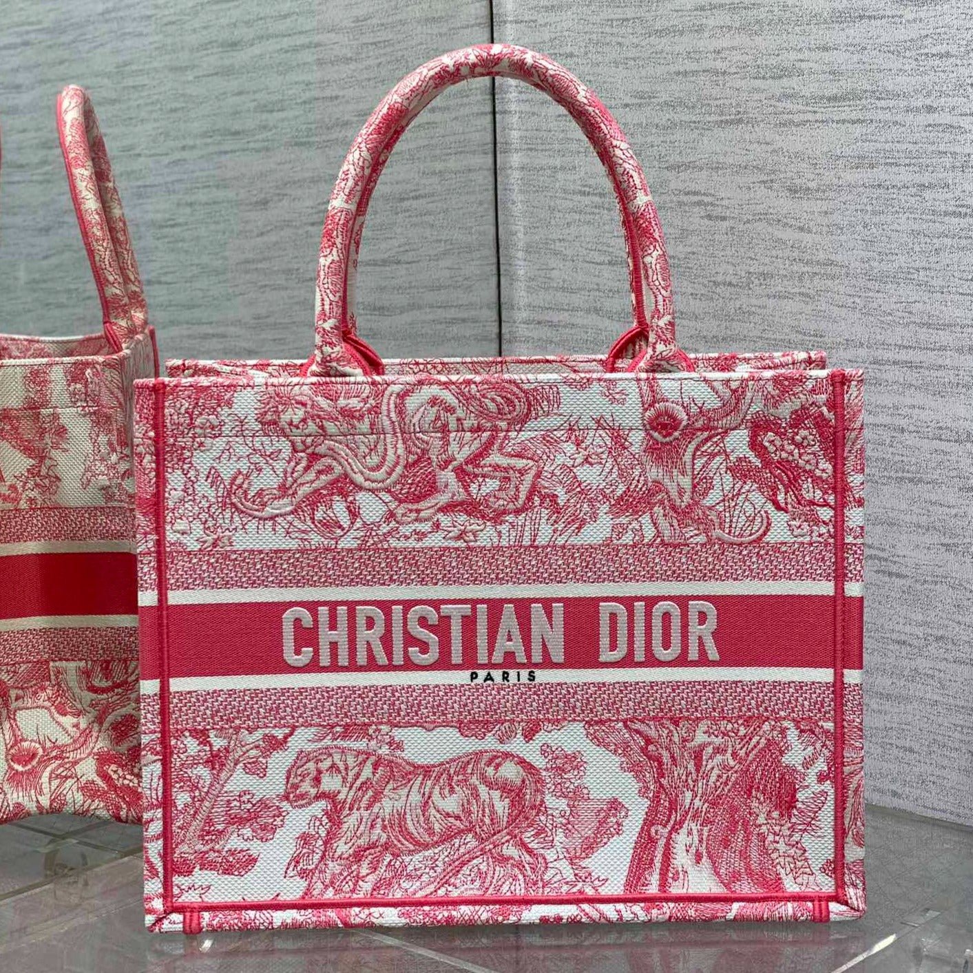 Dior Book Tote 36 Red Tiger Canvas Bag