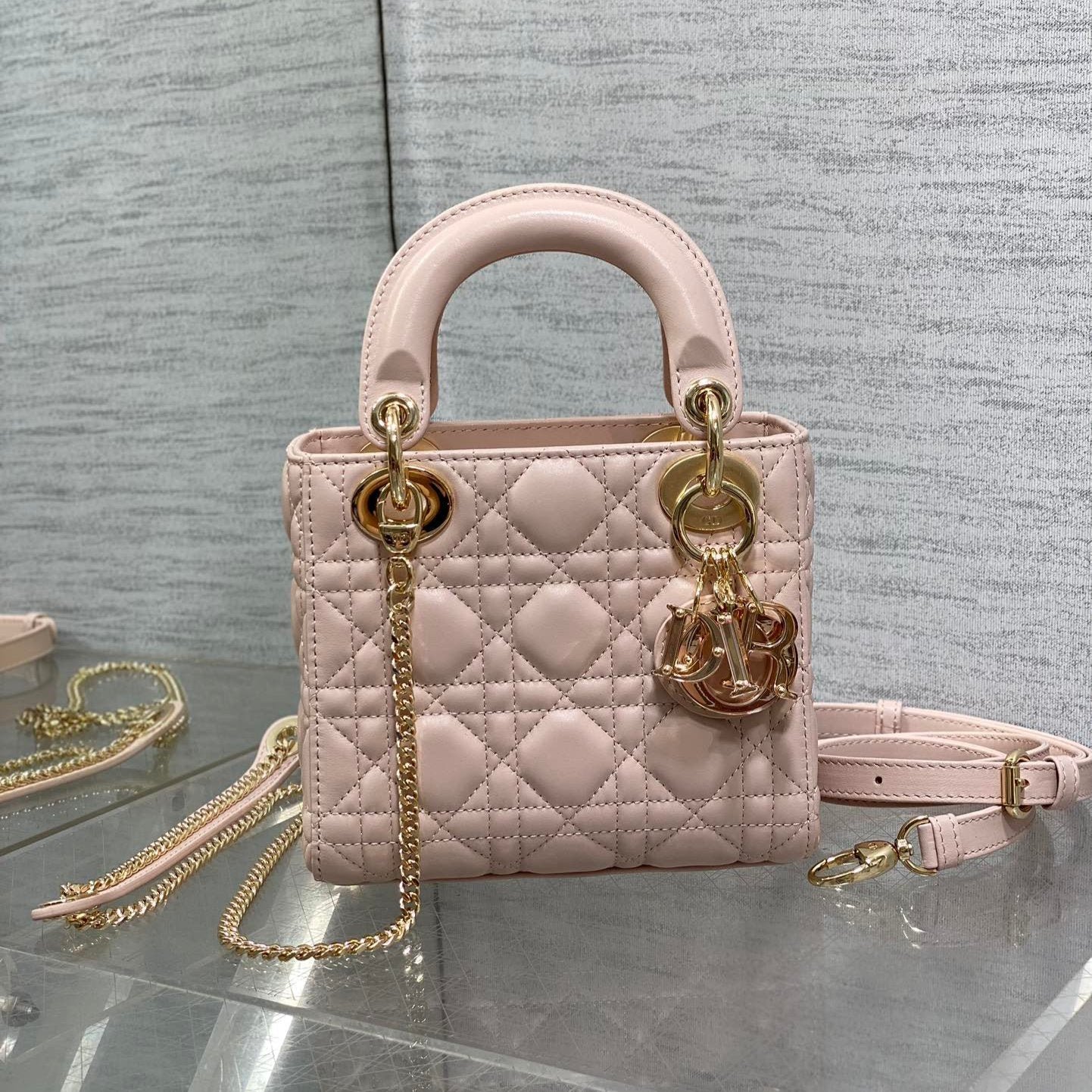 Dior Lady Series Light Pink Matte Lambskin Handbag