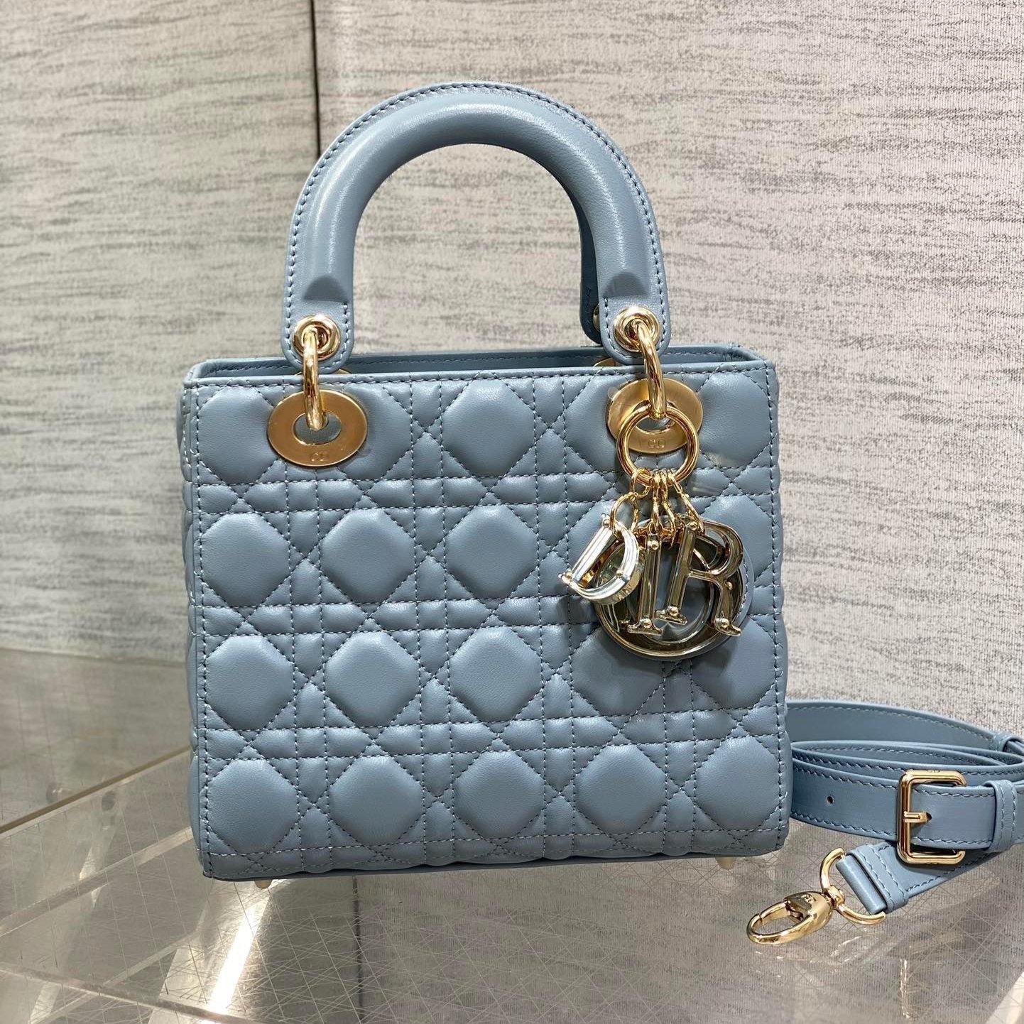 Dior Lady Series Light Blue Fine Lambskin Handbag