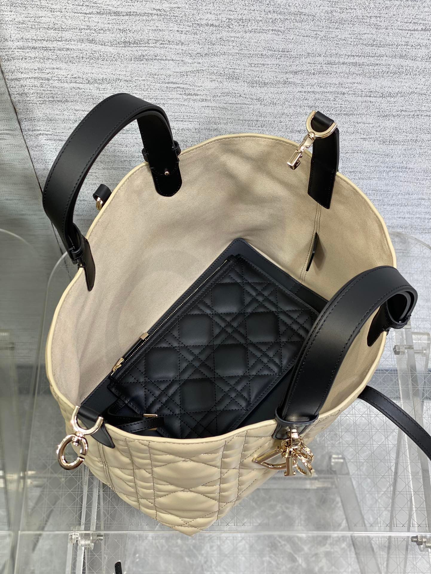 Dior Always Medium Ivory Tan Quilted Calfskin Tote - Image 4