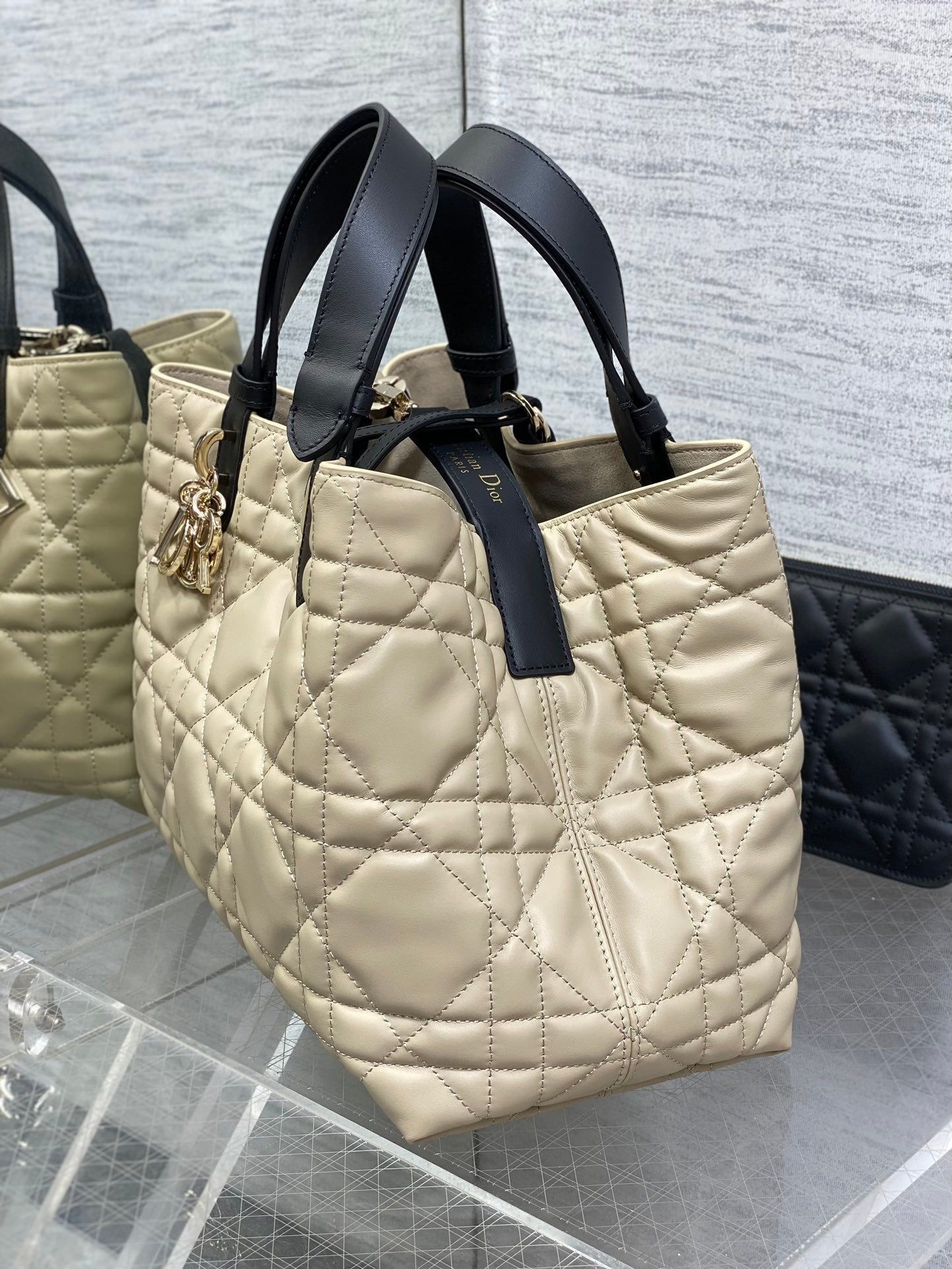 Dior Always Medium Ivory Tan Quilted Calfskin Tote - Image 3