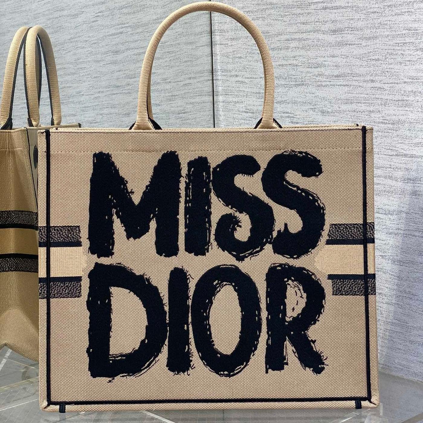 Dior Large Book Tote Beige Black Graffiti Embroidery