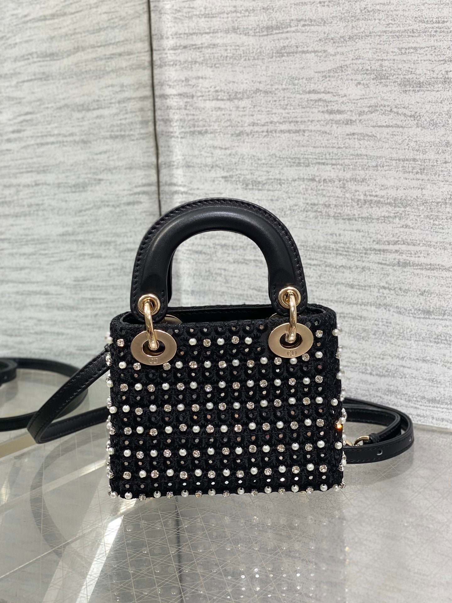 Alternative view of Dior Lady Micro Bag 10cm Black Canvas With Pearl