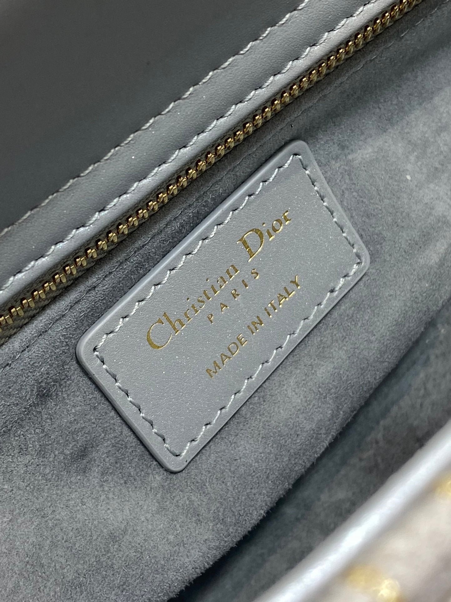 Dior Lady Medium Silver Metallic Lambskin Pearl Bag - Image 9