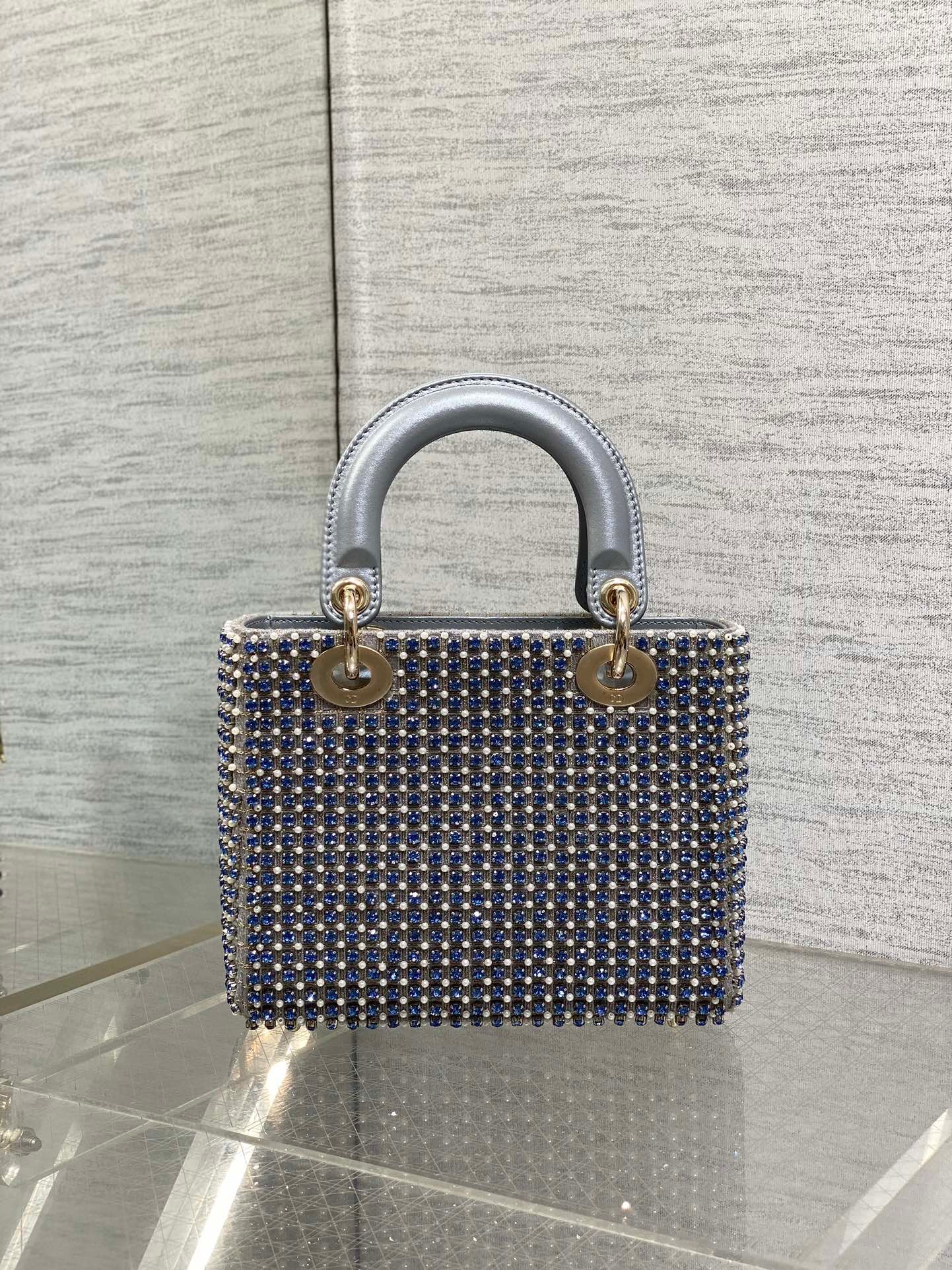Dior Lady Medium Silver Metallic Lambskin Pearl Bag - Image 3