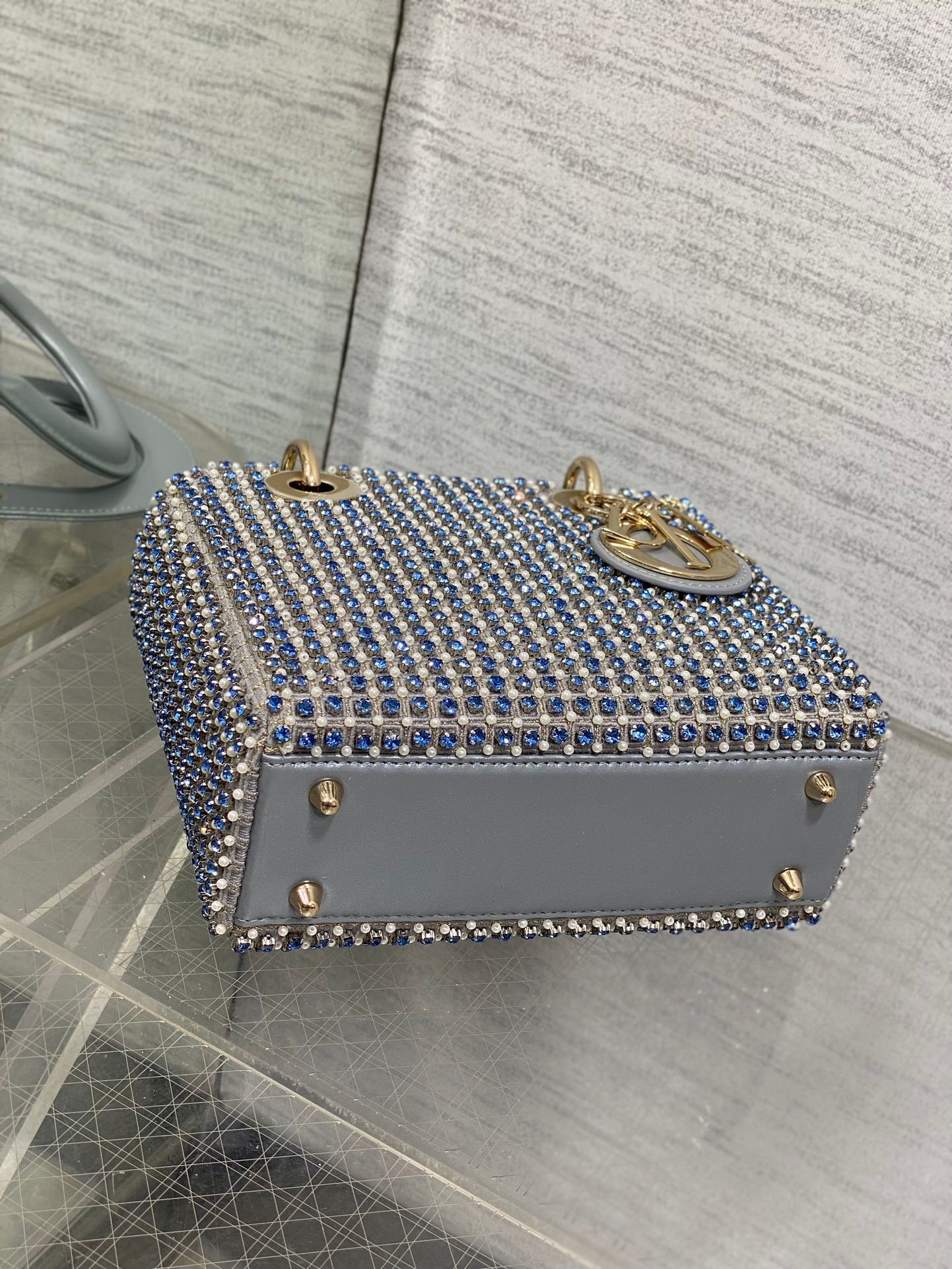Dior Lady Medium Silver Metallic Lambskin Pearl Bag - Image 6