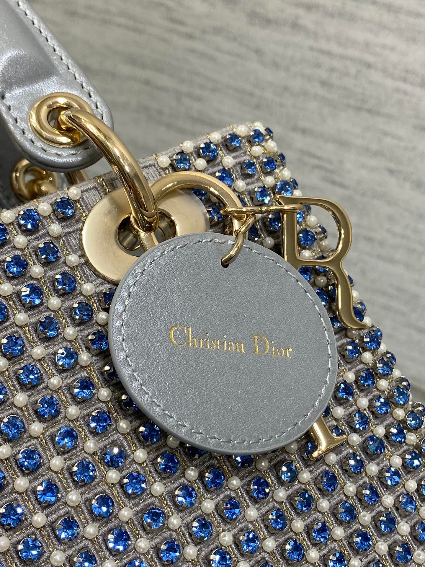 Dior Lady Medium Silver Metallic Lambskin Pearl Bag - Image 5