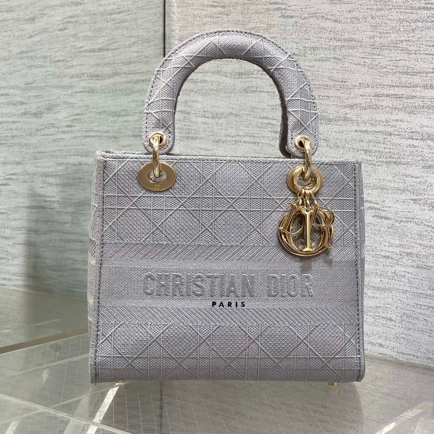 Dior Lady Series Light Grey Fabric Fashion Shoulder Bag