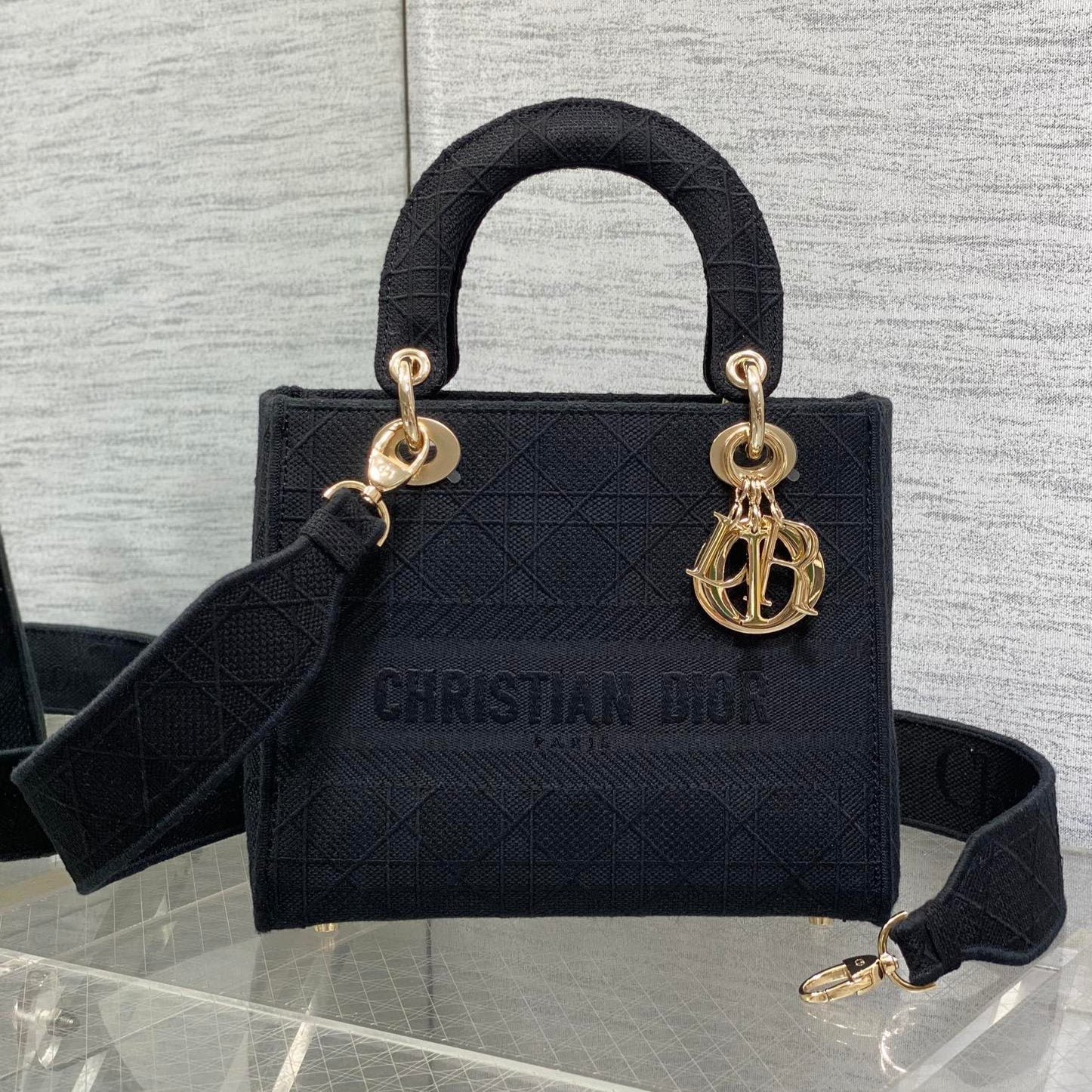 Dior Lady Series Black Fabric Classic Hand Carry Bag