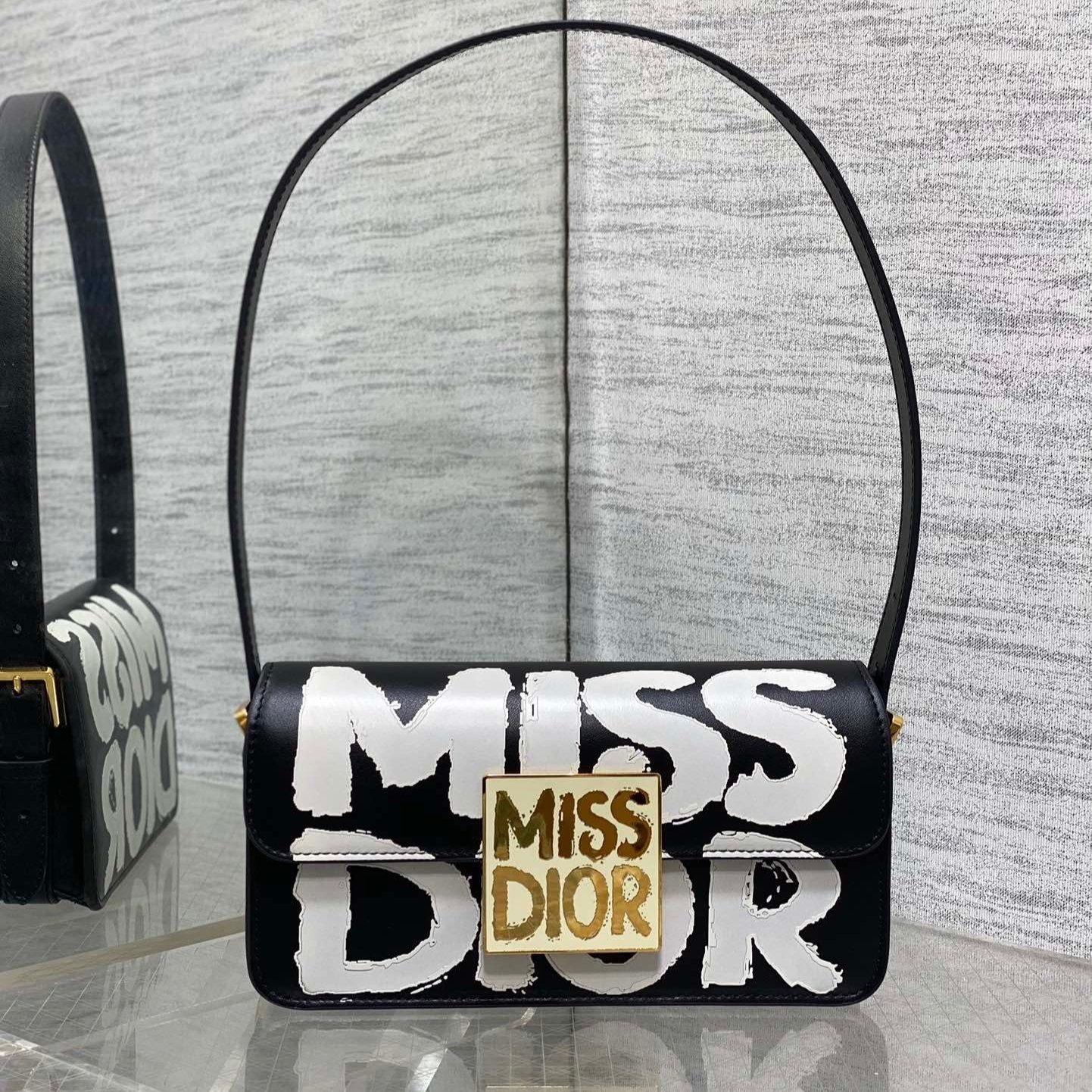 Dior Small Flap Bag Black White Lambskin Hardware