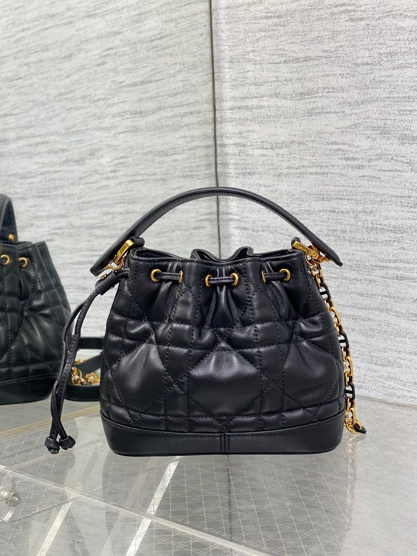 Alternative view of Dior Jolie Series Black Checked Lambskin Drawstring Bag