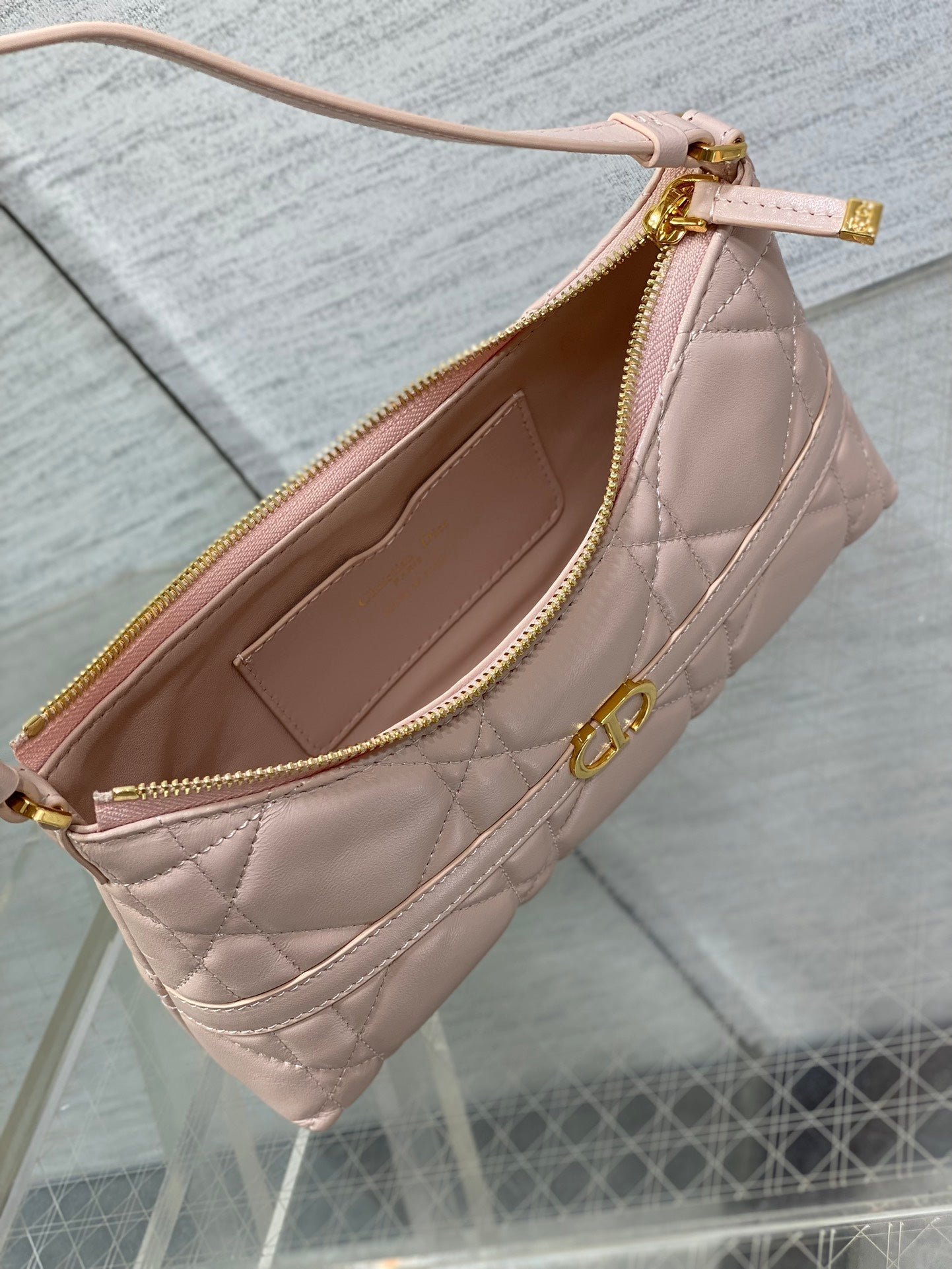 Dior Miss Caro Series Pink Lambskin Mini Hobo Bag - Image 6