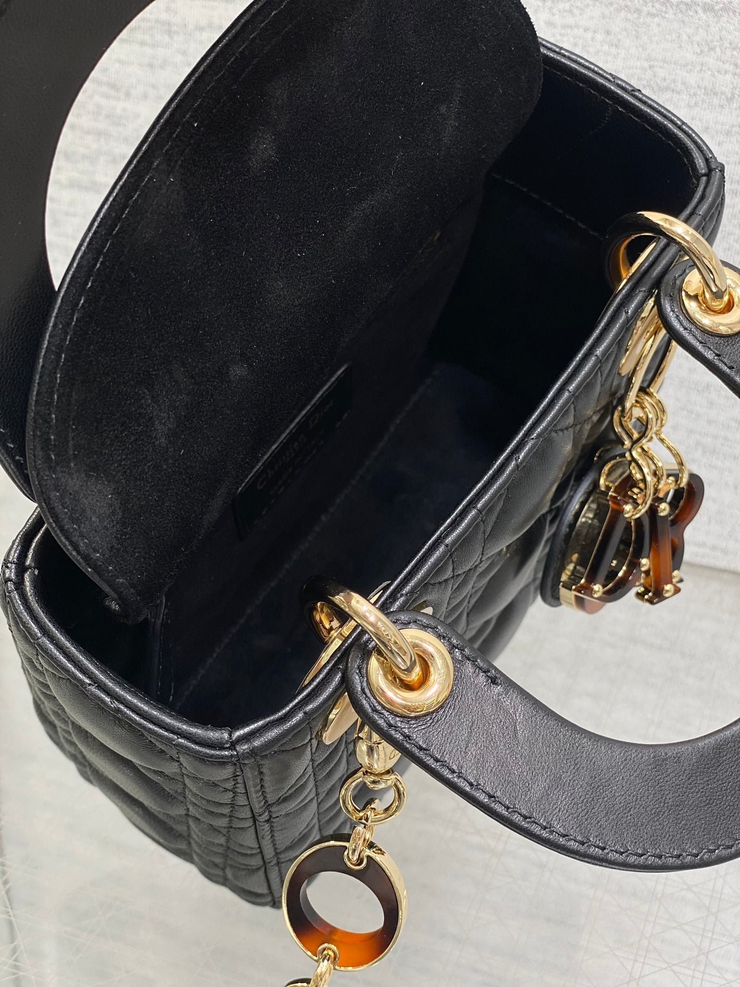 Dior Mini Lady 17cm Black Lambskin Bag with Charm - Image 7
