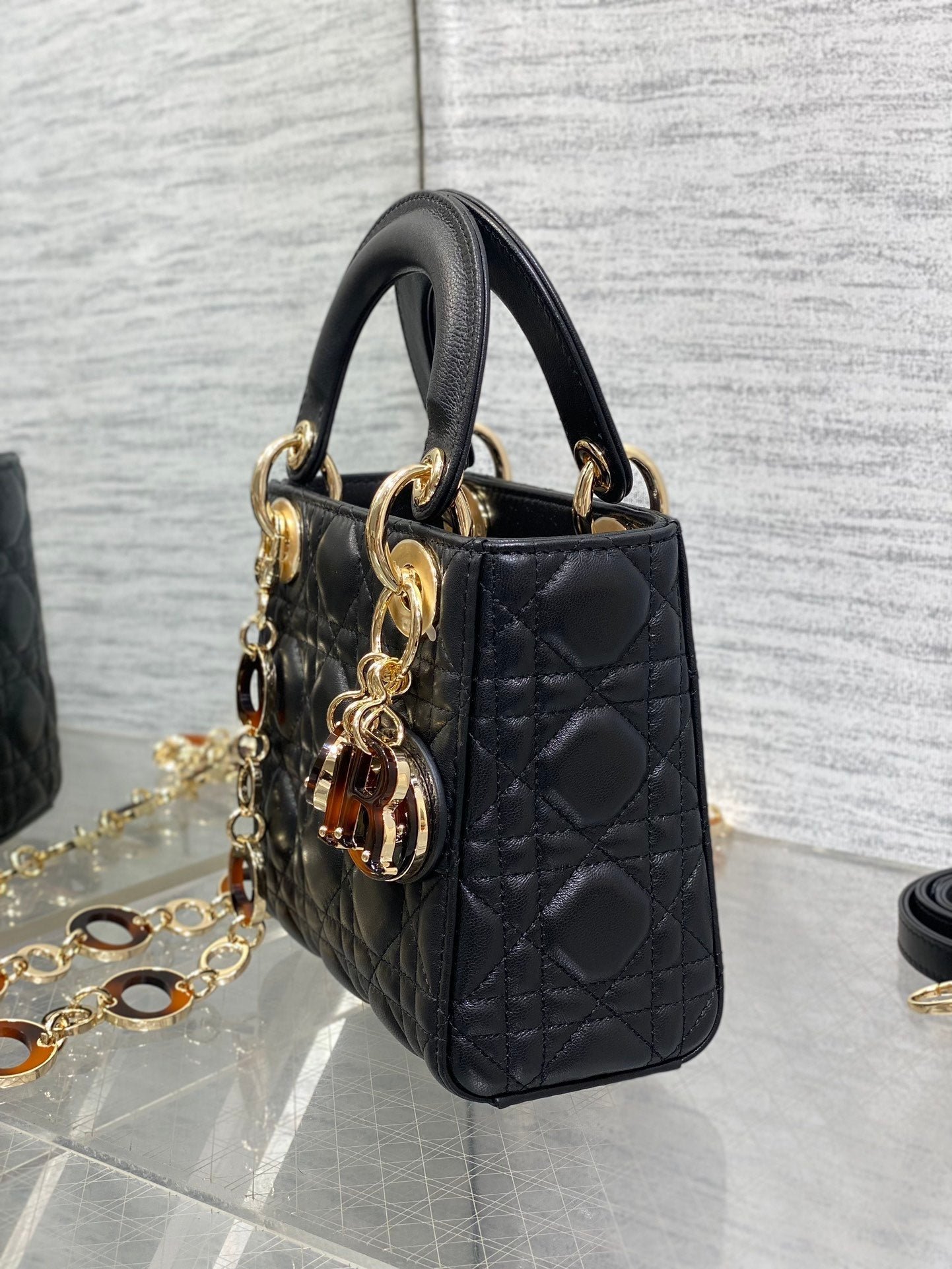 Dior Mini Lady 17cm Black Lambskin Bag with Charm - Image 4