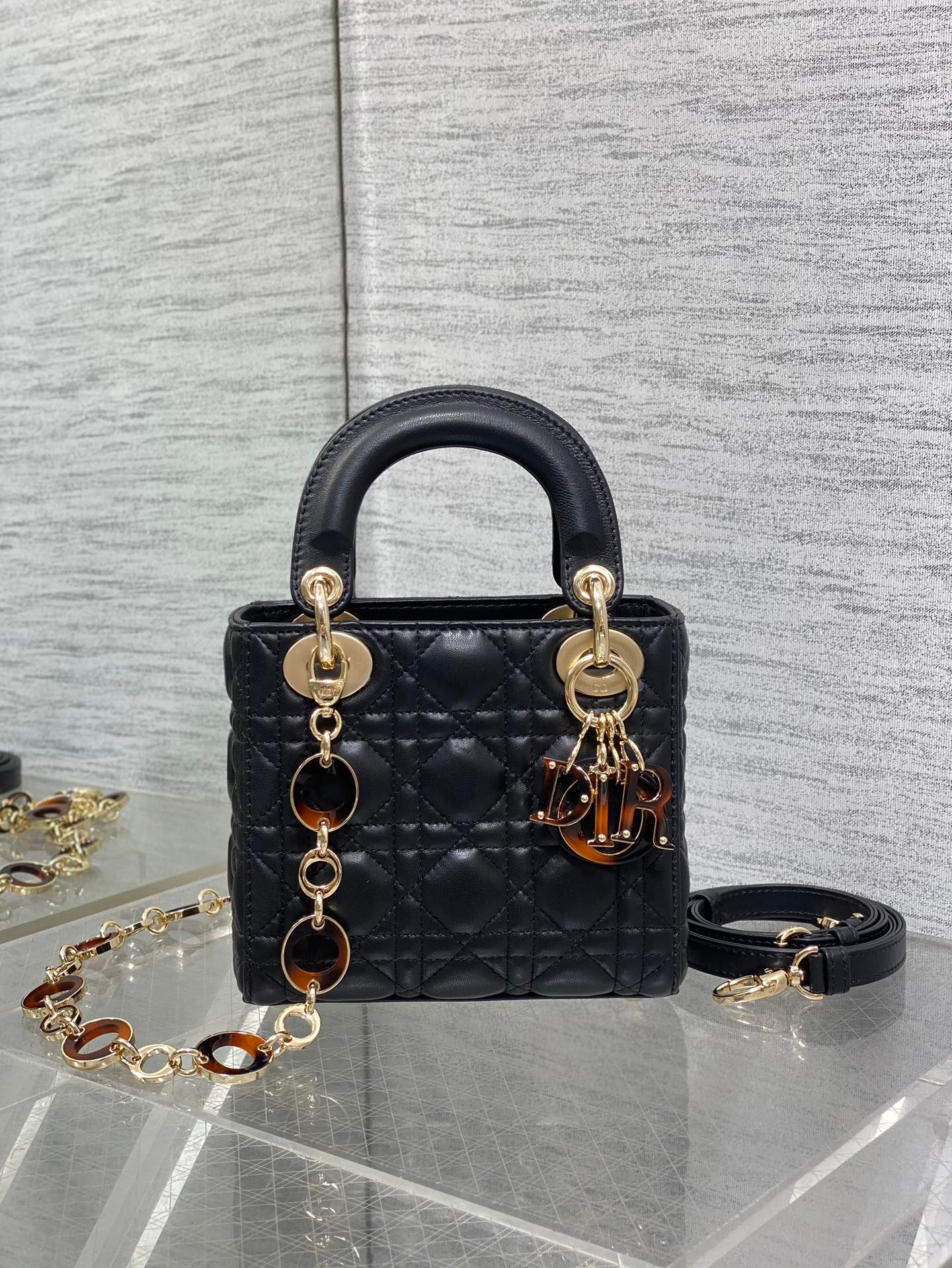 Dior Mini Lady 17cm Black Lambskin Bag with Charm - Image 2