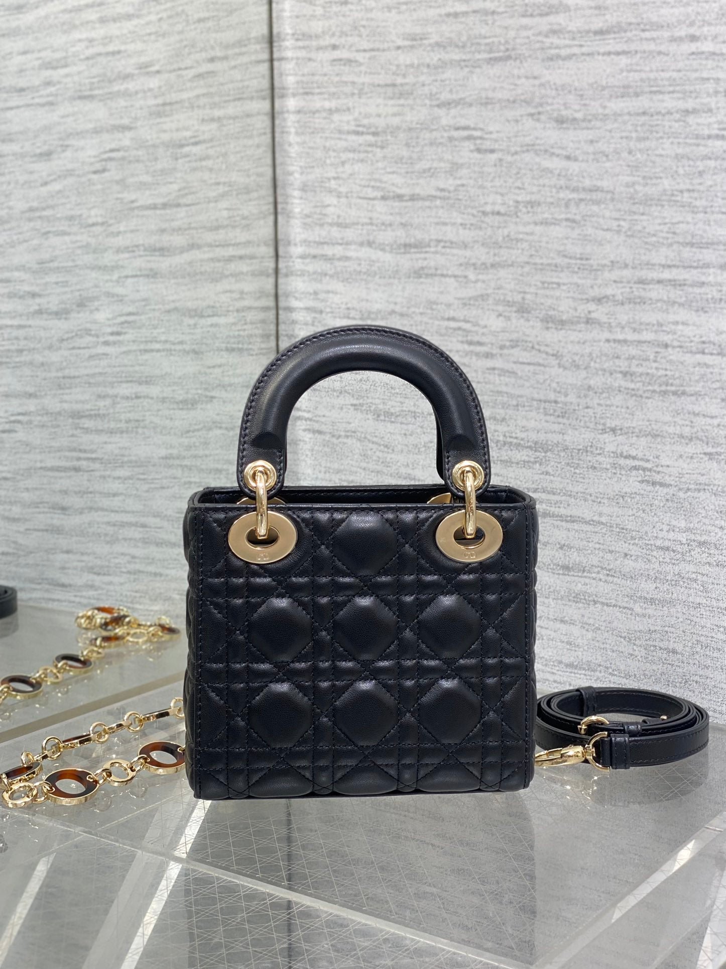 Dior Mini Lady 17cm Black Lambskin Bag with Charm - Image 3