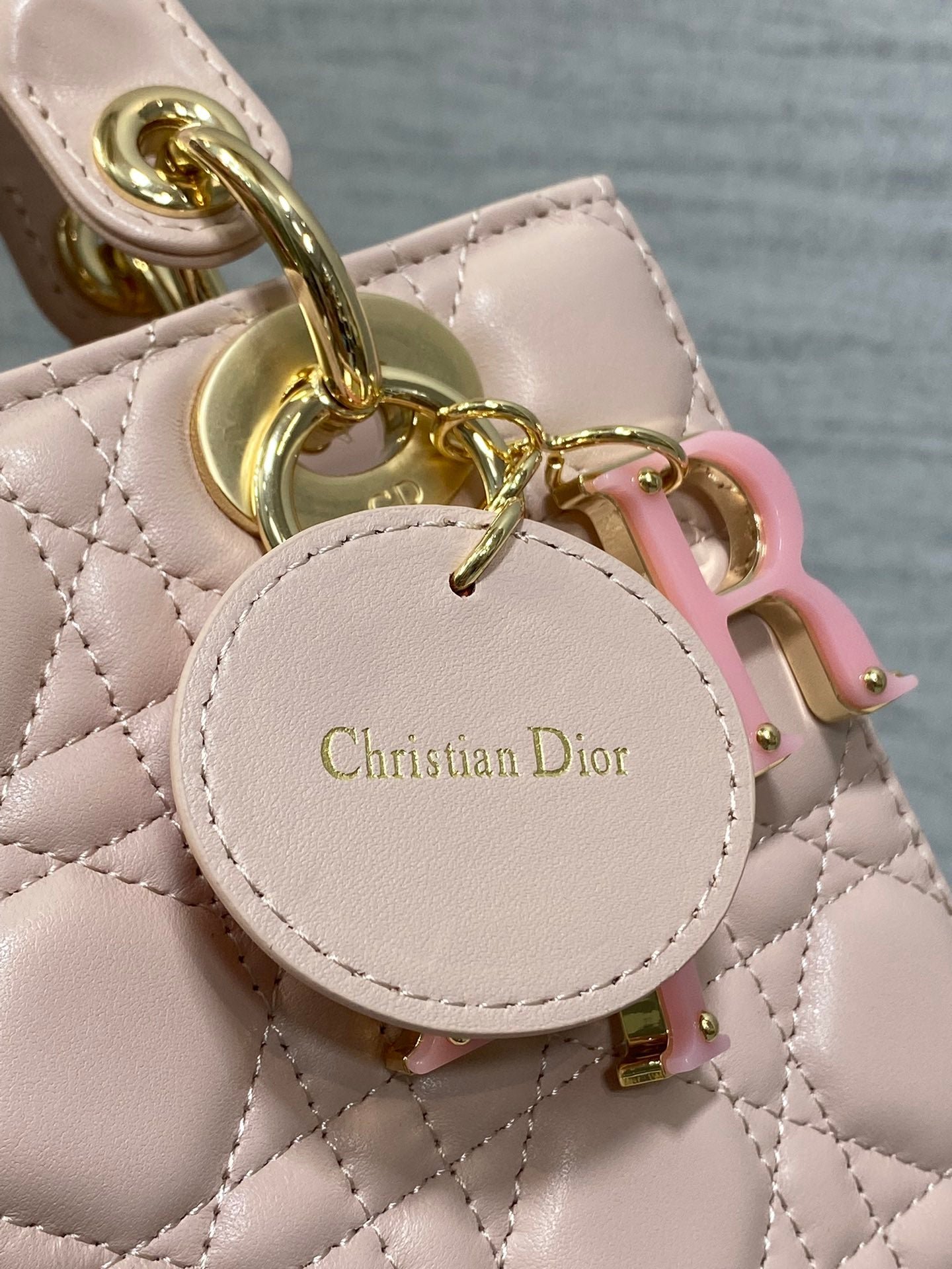 Dior Lady Bag 20CM Pink Lambskin With Pink Charm - Image 6