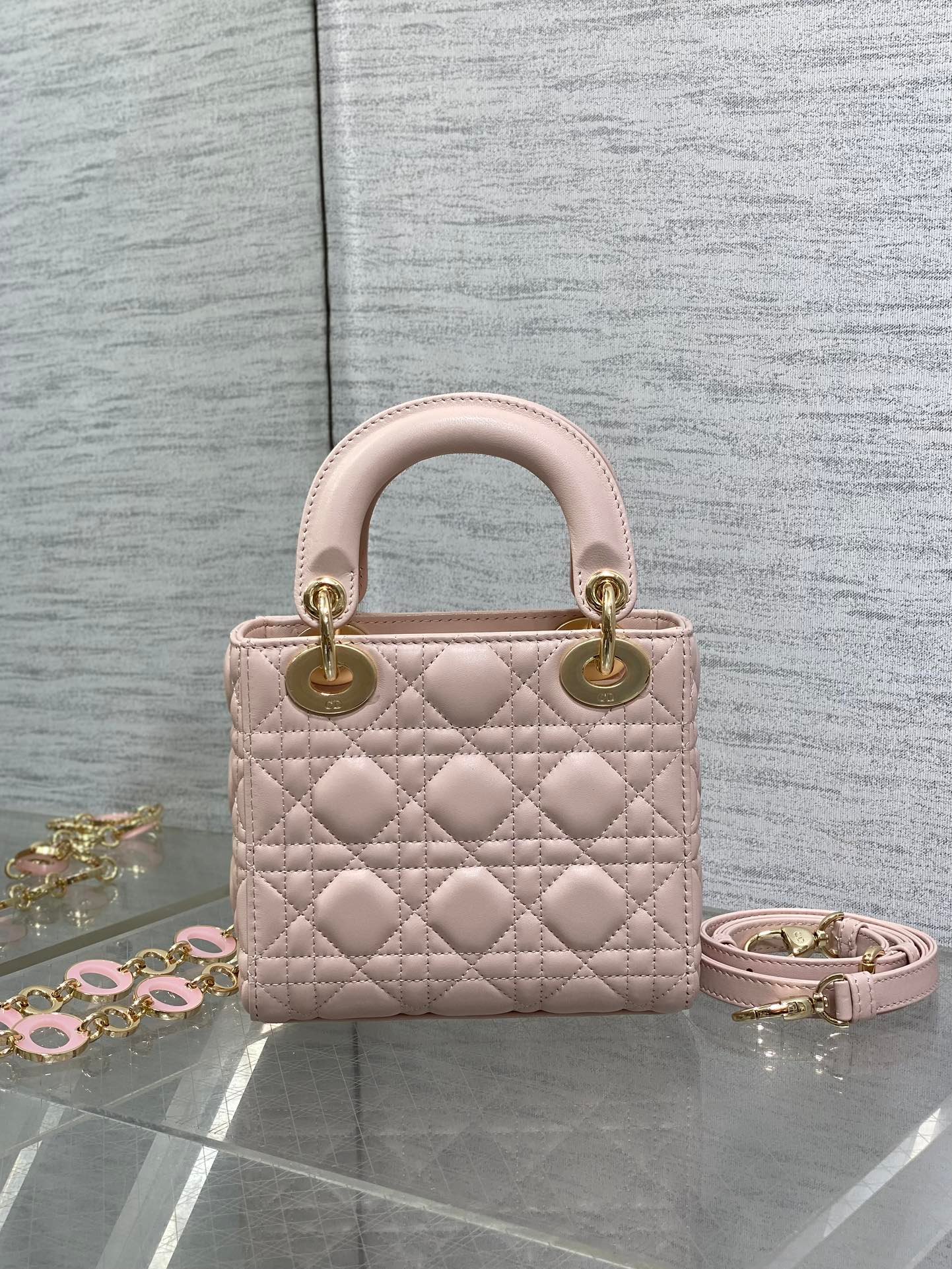 ior Mini Lady 17cm Pink Lambskin Bag with Pink Charm - Image 3