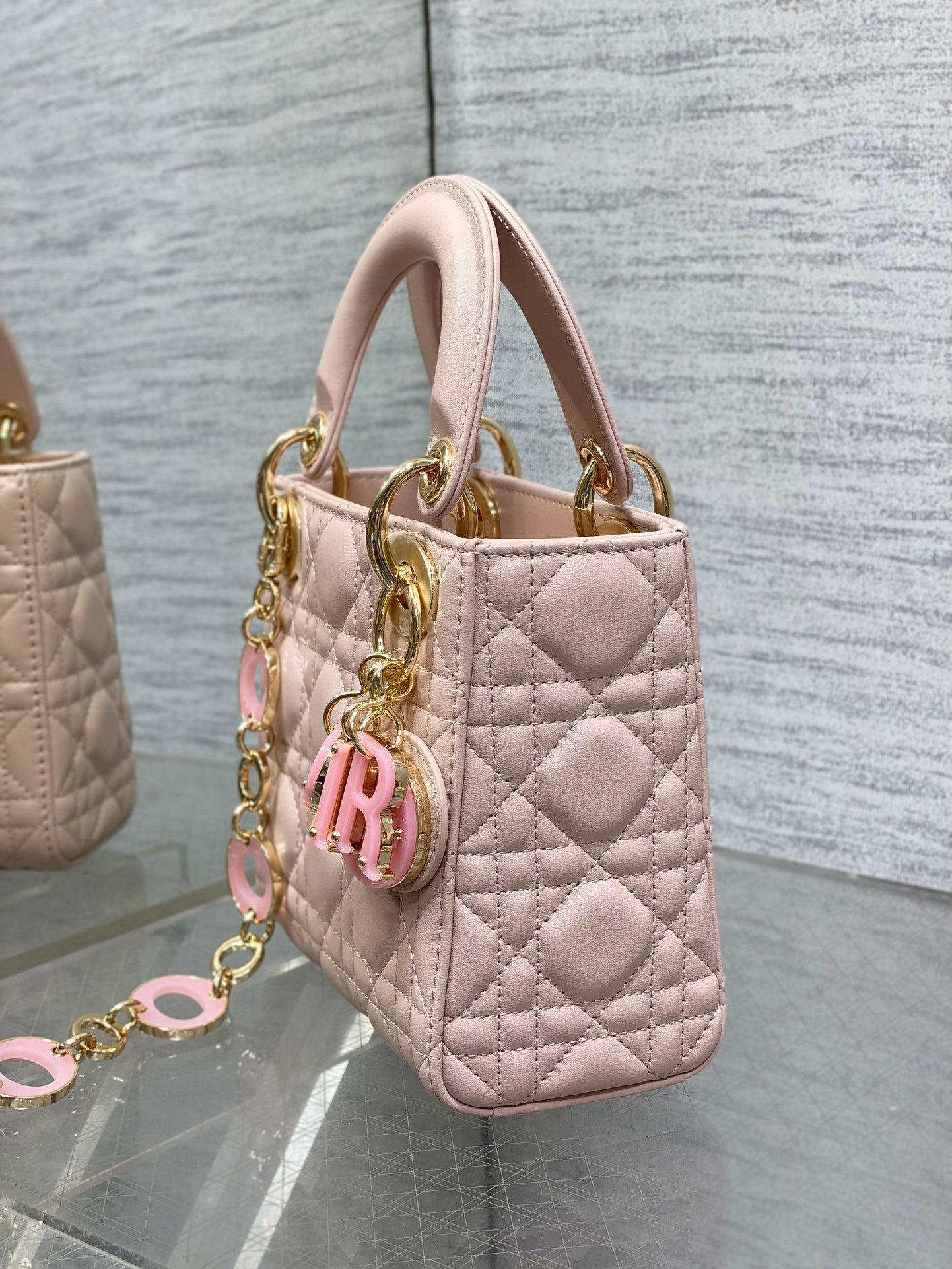 ior Mini Lady 17cm Pink Lambskin Bag with Pink Charm - Image 4