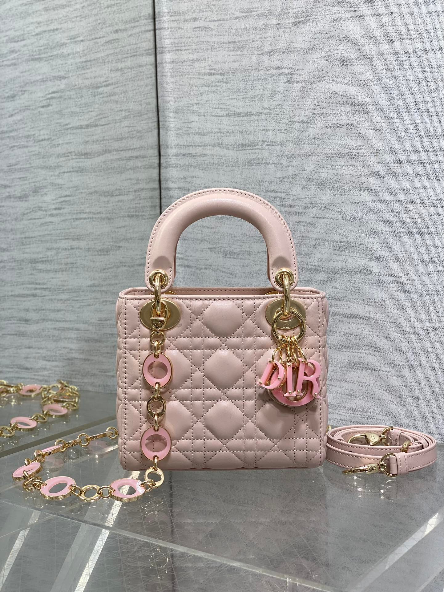 ior Mini Lady 17cm Pink Lambskin Bag with Pink Charm - Image 2