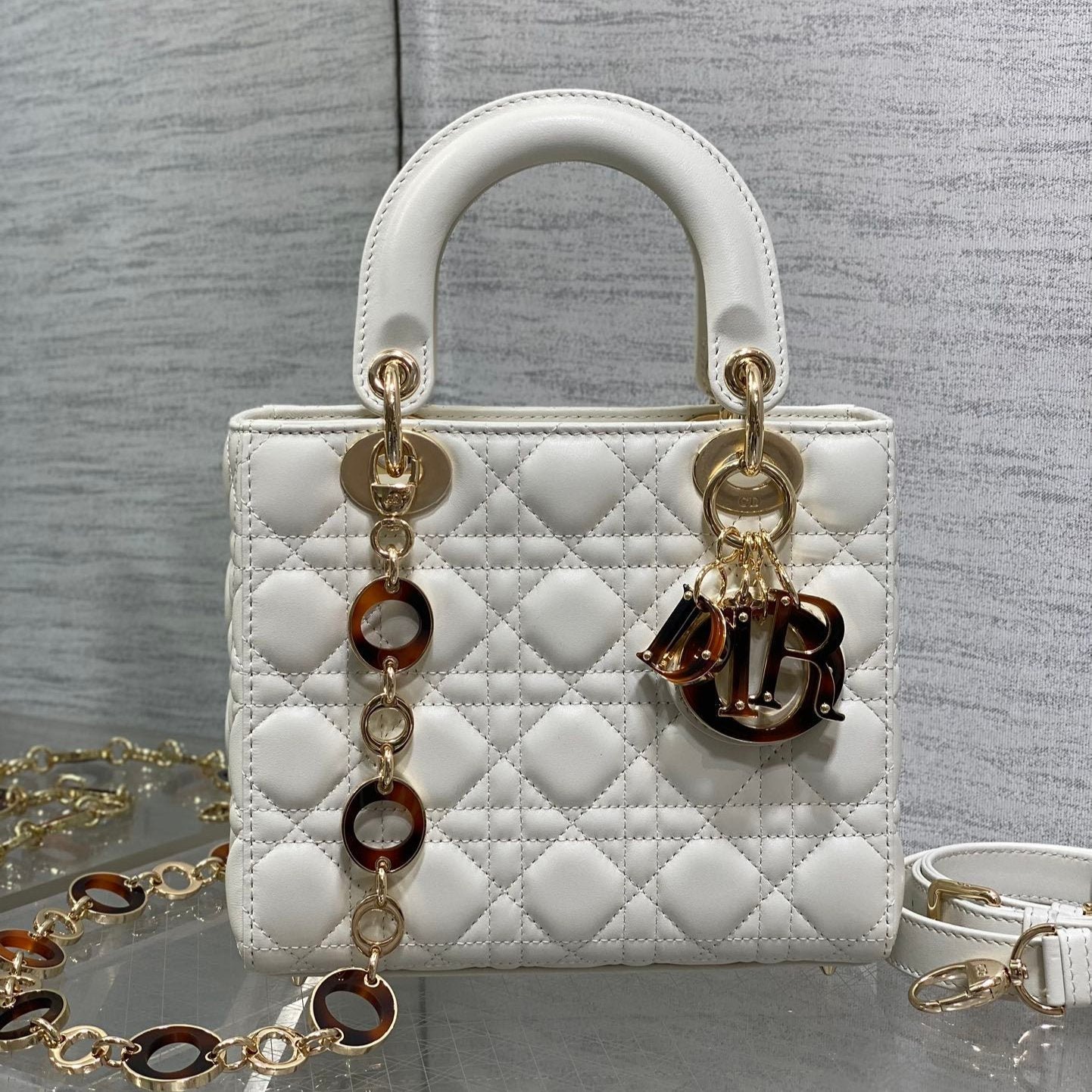 Dior CD Lady Bag 20cm White Lambskin Charm