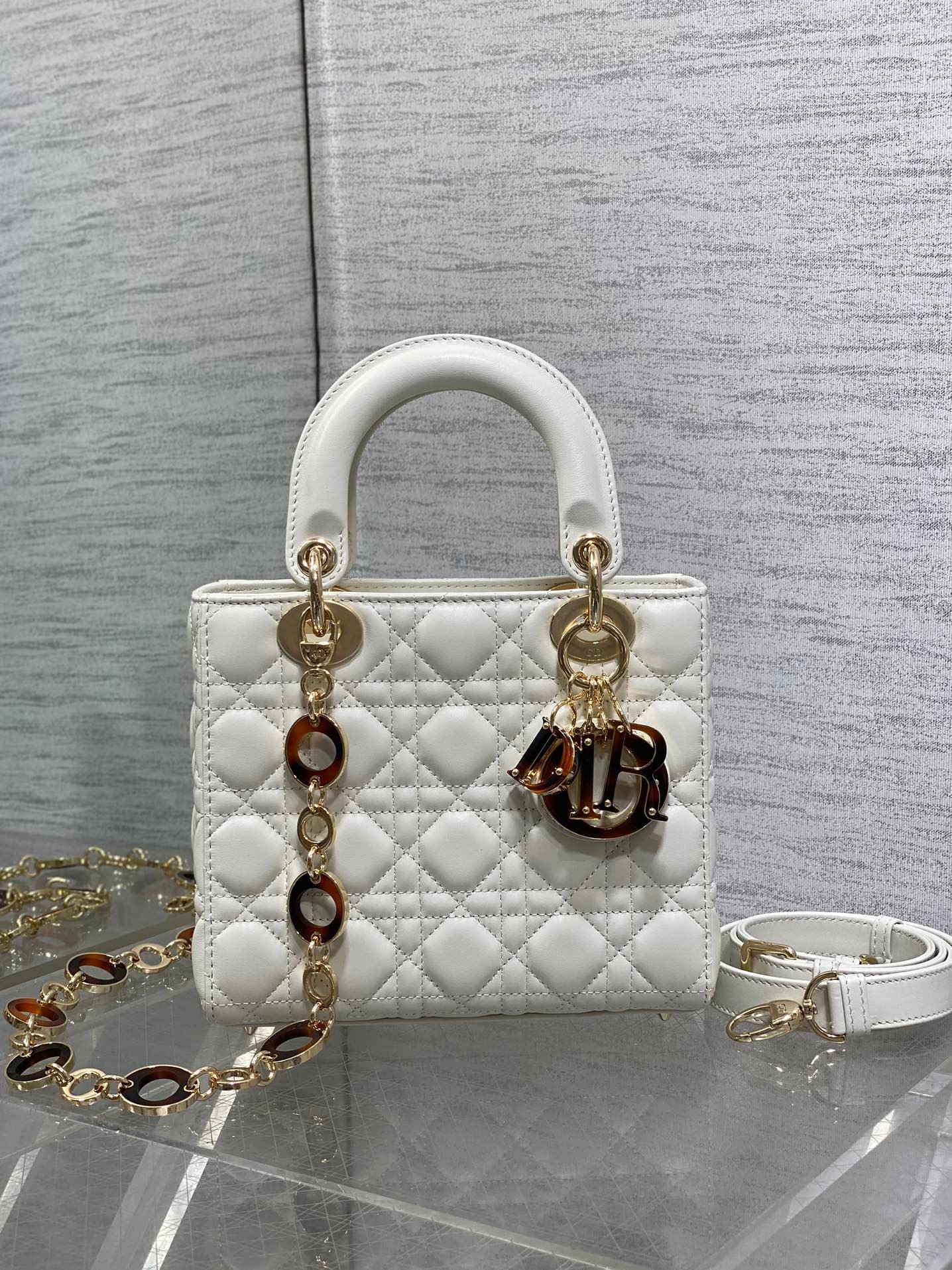 Dior CD Lady Bag 20cm White Lambskin Charm - Image 2