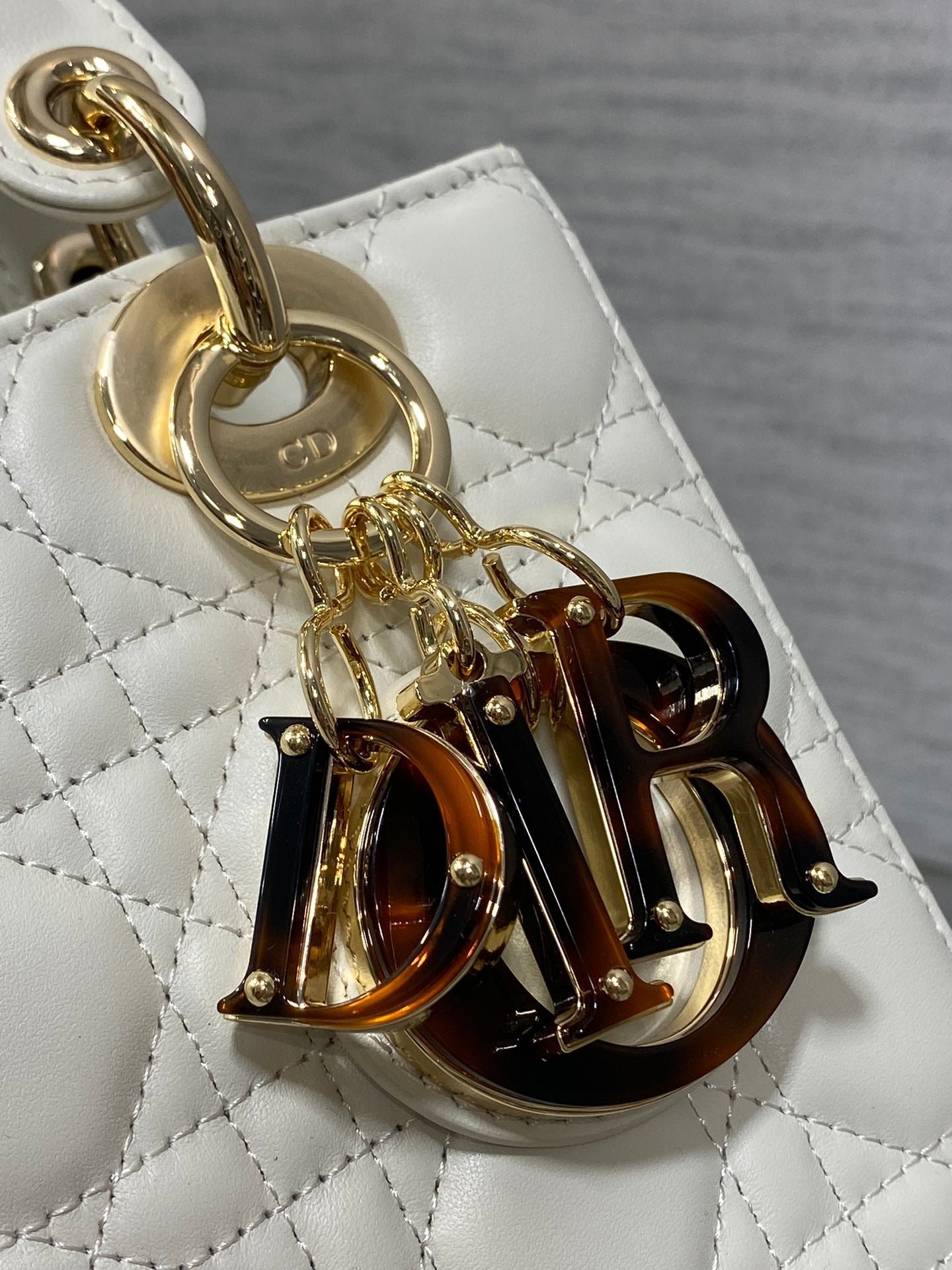 Dior CD Lady Bag 20cm White Lambskin Charm - Image 6