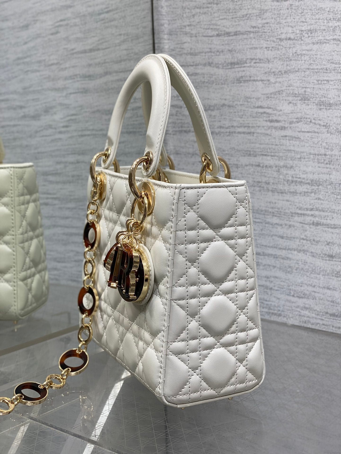 Dior CD Lady Bag 20cm White Lambskin Charm - Image 4