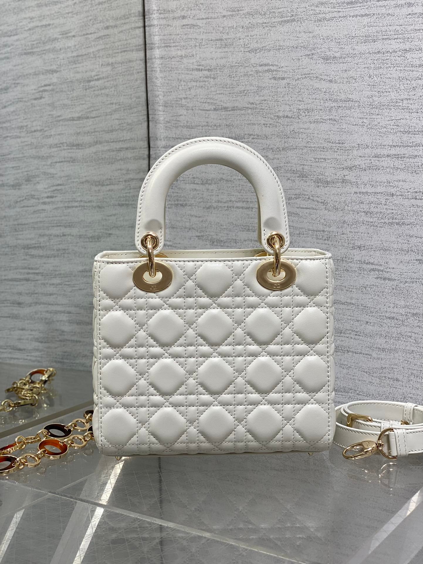 Dior CD Lady Bag 20cm White Lambskin Charm - Image 3