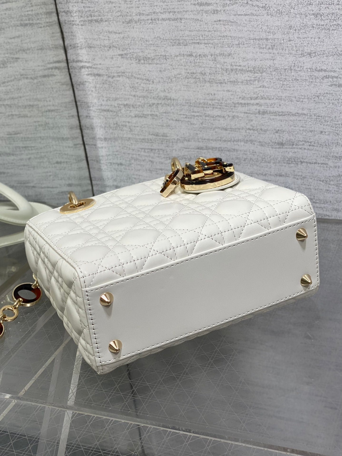 Dior CD Lady Bag 20cm White Lambskin Charm - Image 9