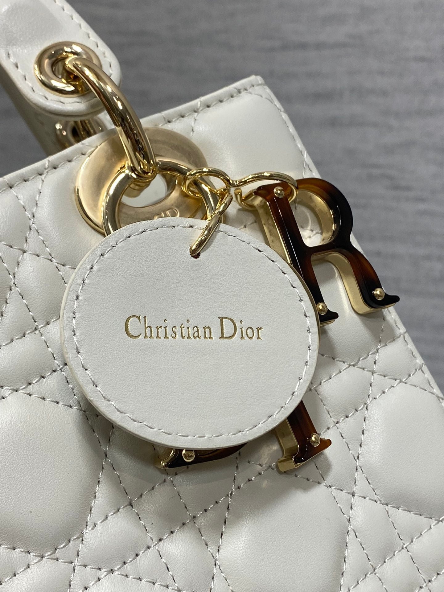 Dior CD Lady Bag 20cm White Lambskin Charm - Image 5