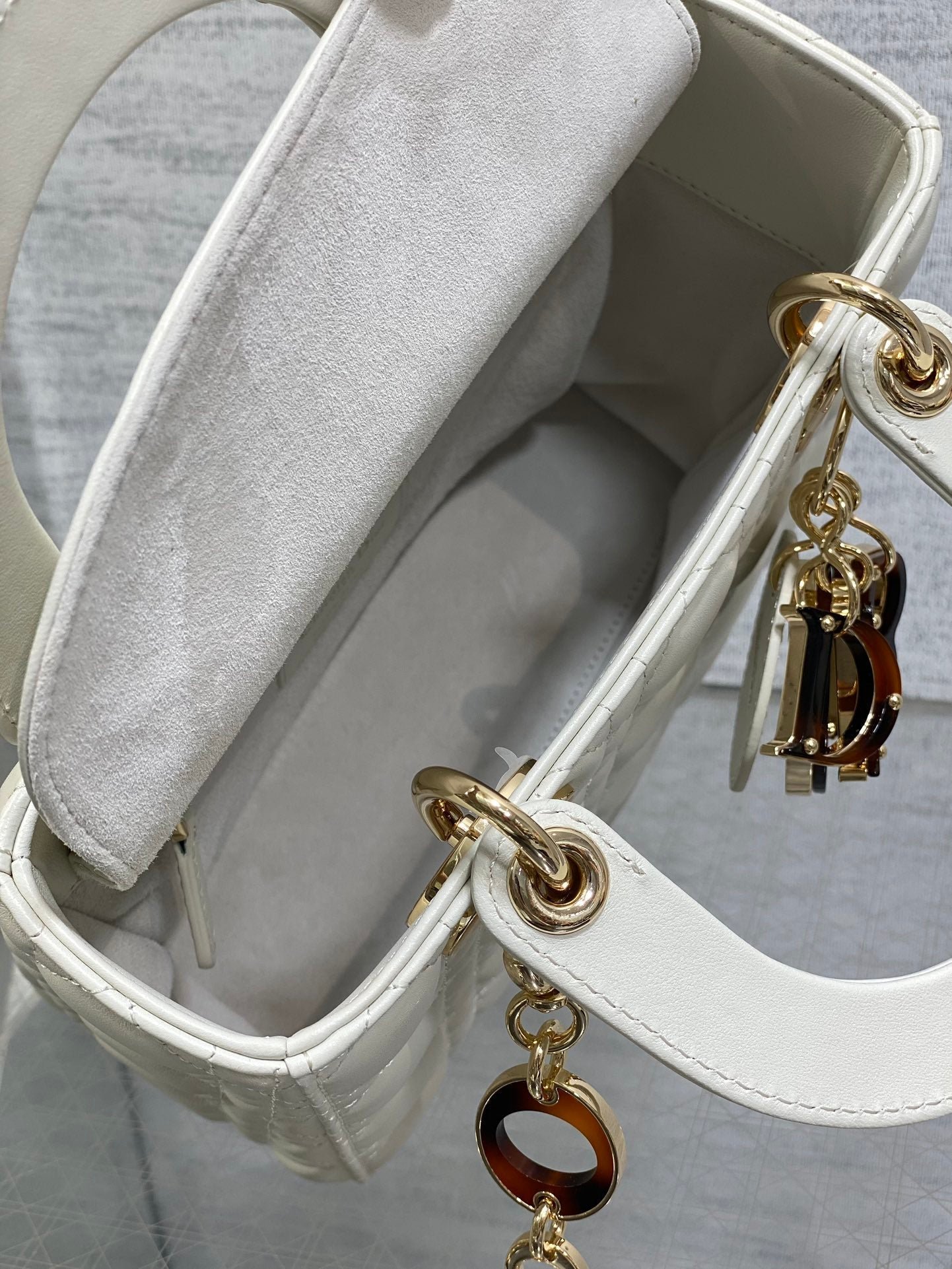 Dior CD Lady Bag 20cm White Lambskin Charm - Image 8