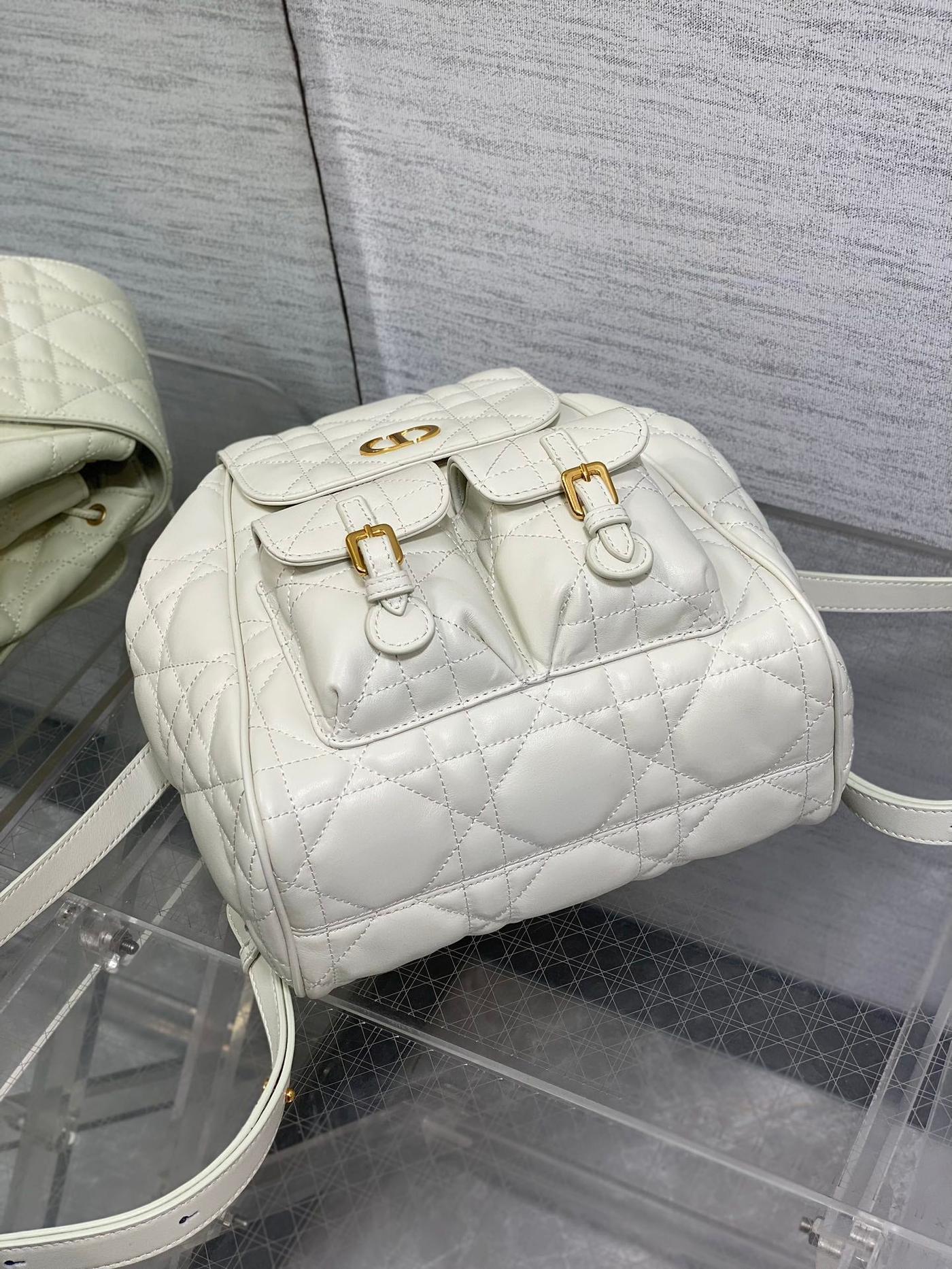 Dior Caro Flap Backpack White Quilted Lambskin - Image 4