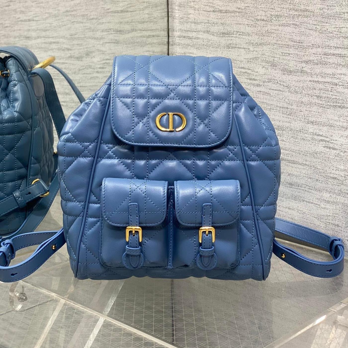 Dior Mini Caro Flap Backpack Royal Blue Quilted Lambskin